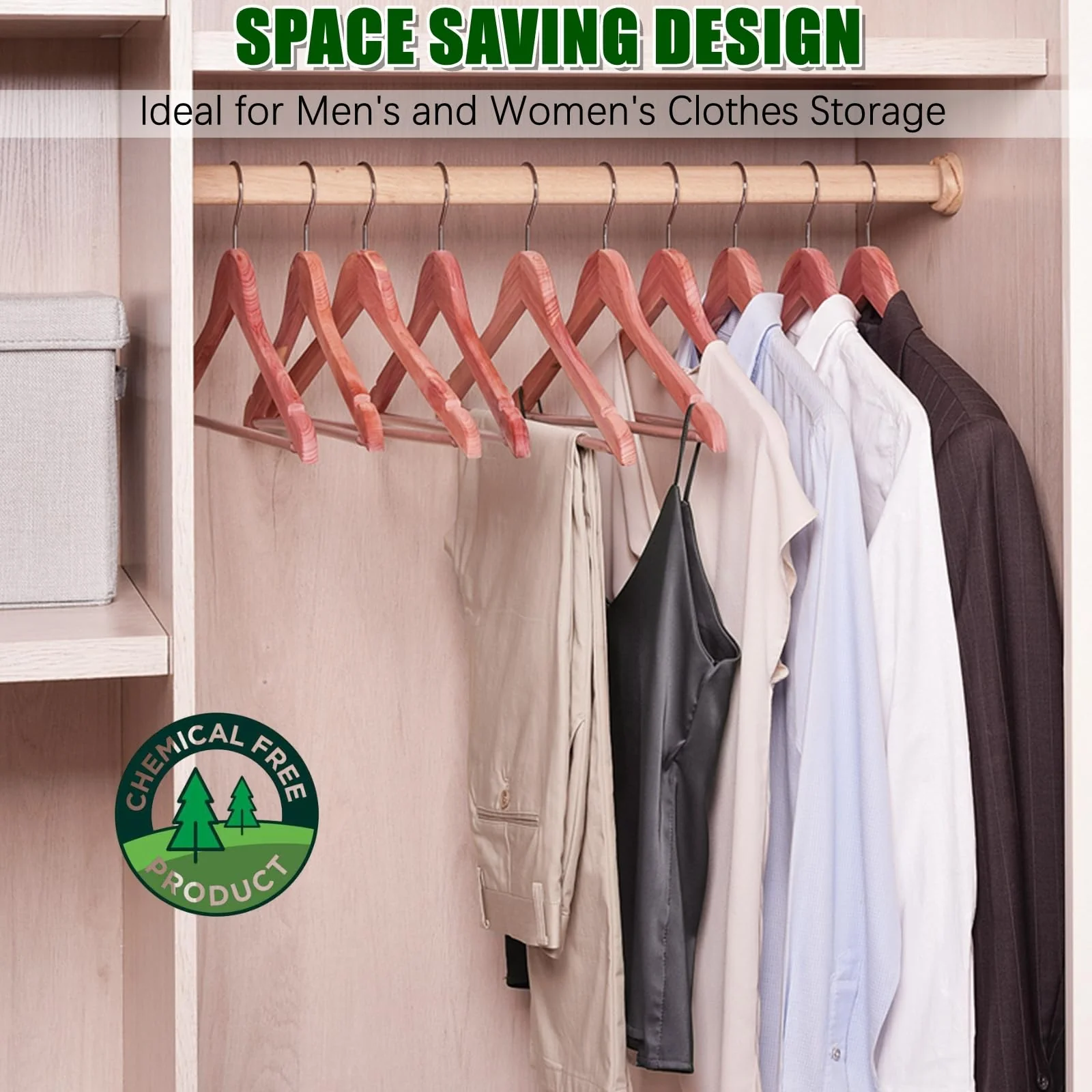 Amber Home 30 Pack American Red Cedar Hangers, Smooth Finish Wood Coat Hangers for Suit Shirt, Aromatic Cedar Clothes Hangers with Swivel Hook & Notches for Dress, Jacket, Pants - Image 2