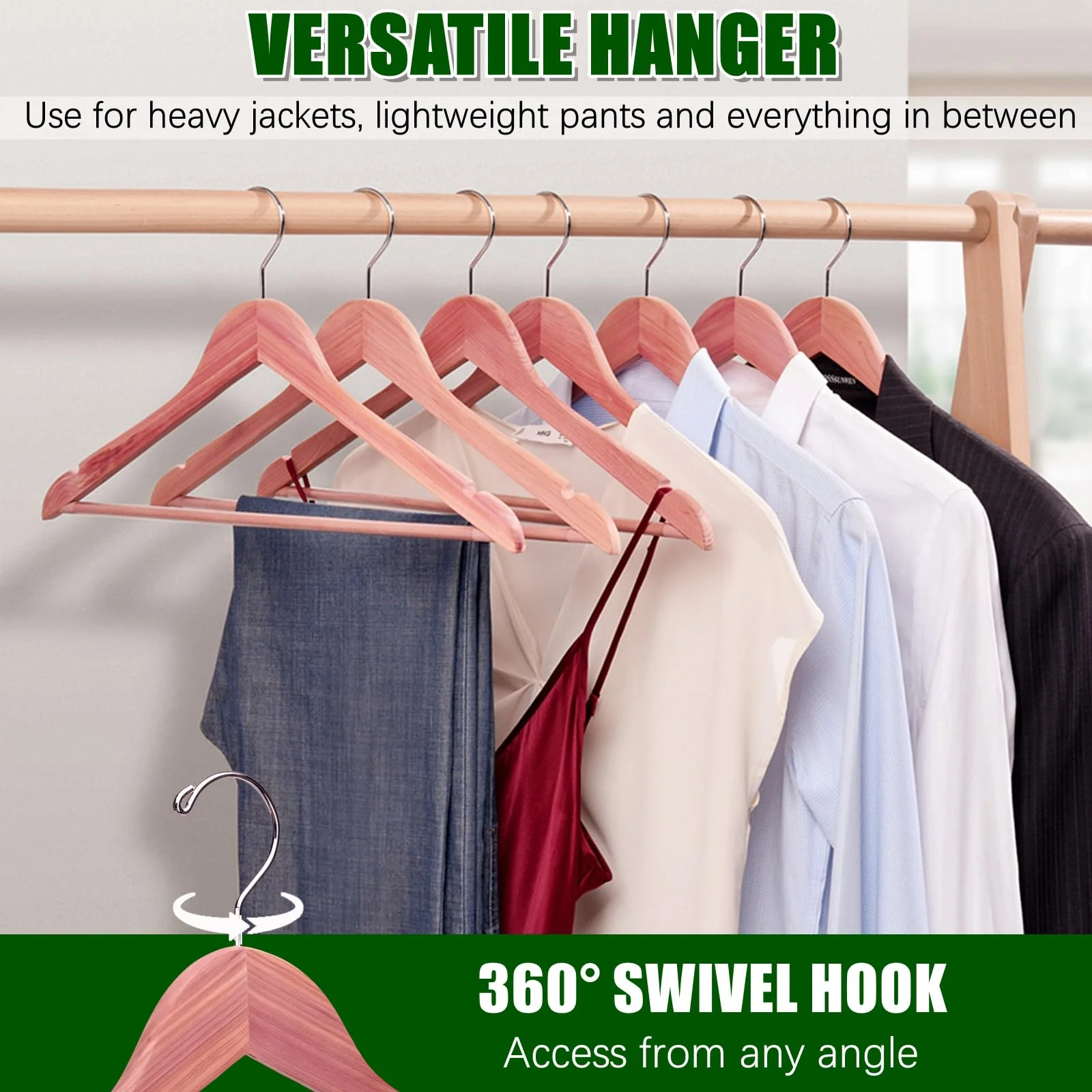Amber Home 30 Pack American Red Cedar Hangers, Smooth Finish Wood Coat Hangers for Suit Shirt, Aromatic Cedar Clothes Hangers with Swivel Hook & Notches for Dress, Jacket, Pants - Image 3