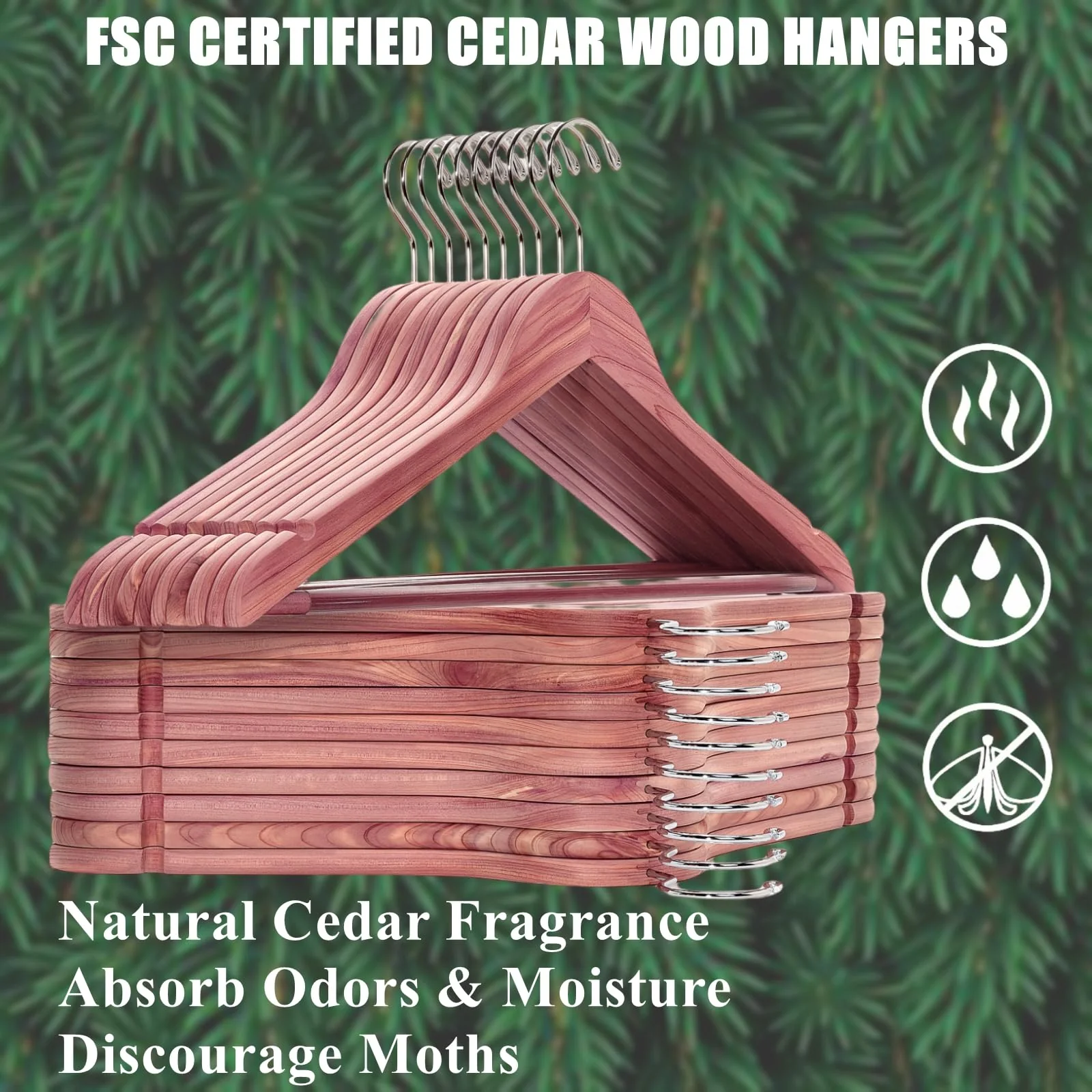 Amber Home 30 Pack American Red Cedar Hangers, Smooth Finish Wood Coat Hangers for Suit Shirt, Aromatic Cedar Clothes Hangers with Swivel Hook & Notches for Dress, Jacket, Pants - Image 4