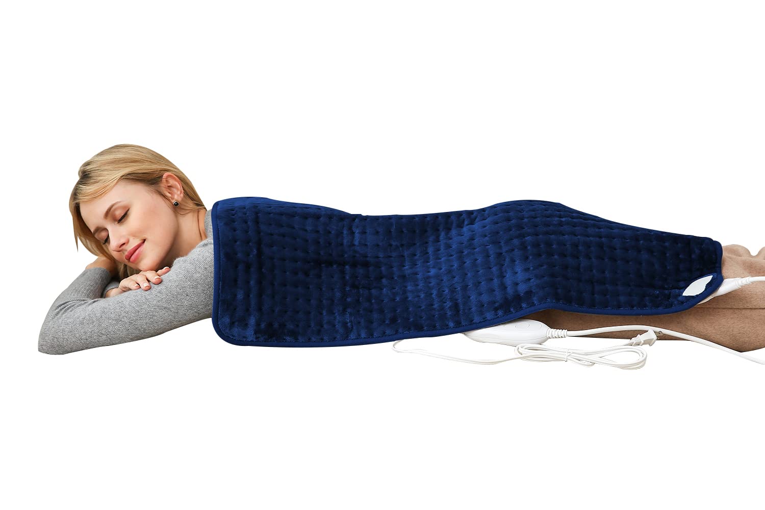 Ambershine 17''x33'' XXXL King Size Heating Pad with Fast-Heating Technology&6 Temperature Settings, Flannel Electric Heating Pad/Pain Relief for Back/Neck/Shoulders/Abdomen/Legs (Navy) - Image 3