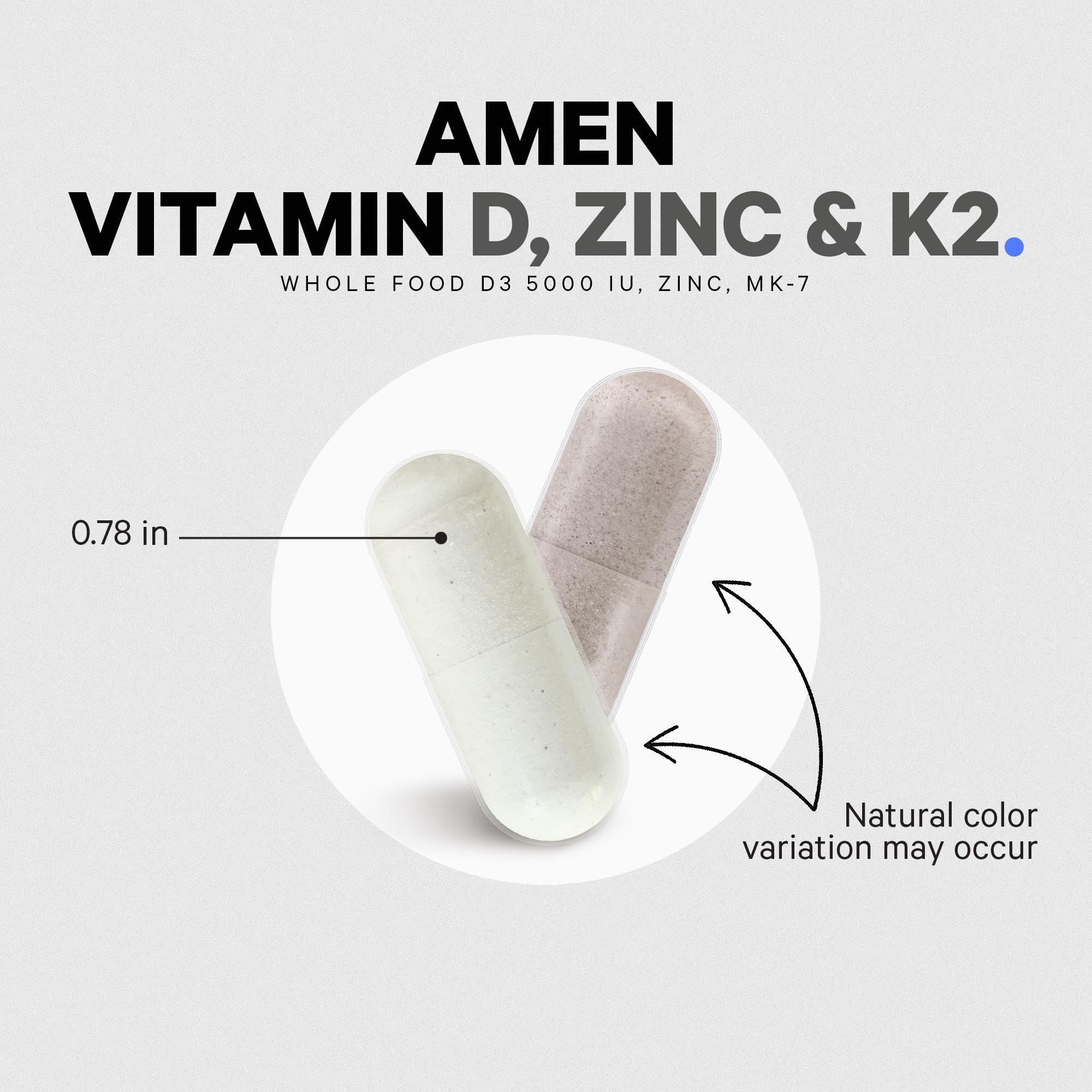 Amen Vitamin D, K2 & Zinc, Cholecalciferol D3 5000 IU, Organic Whole Food Blend with Apple, Blueberry, Cranberry, Elderberry Powder Fruits, Vegan Supplement, D3 K2 Vitamins, Non-GMO - 60 Capsules - Image 3