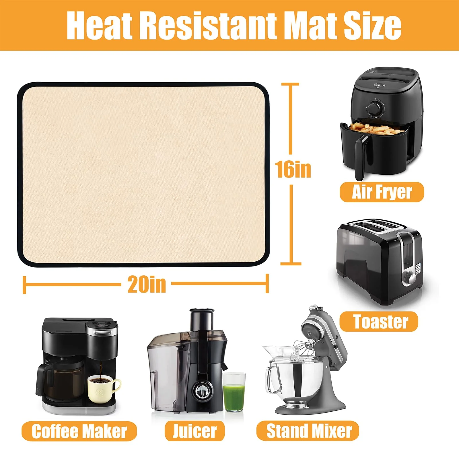 Amerbro Heat Resistant Mats for Countertop - Fireproof 16x20in Heat Resistant Mats for Air Fryer - Kitchen Countertop Protector for Air Fryer, Coffee Maker, Stand Mixer, Toaster, Oven 2PCS - Khaki - Image 3