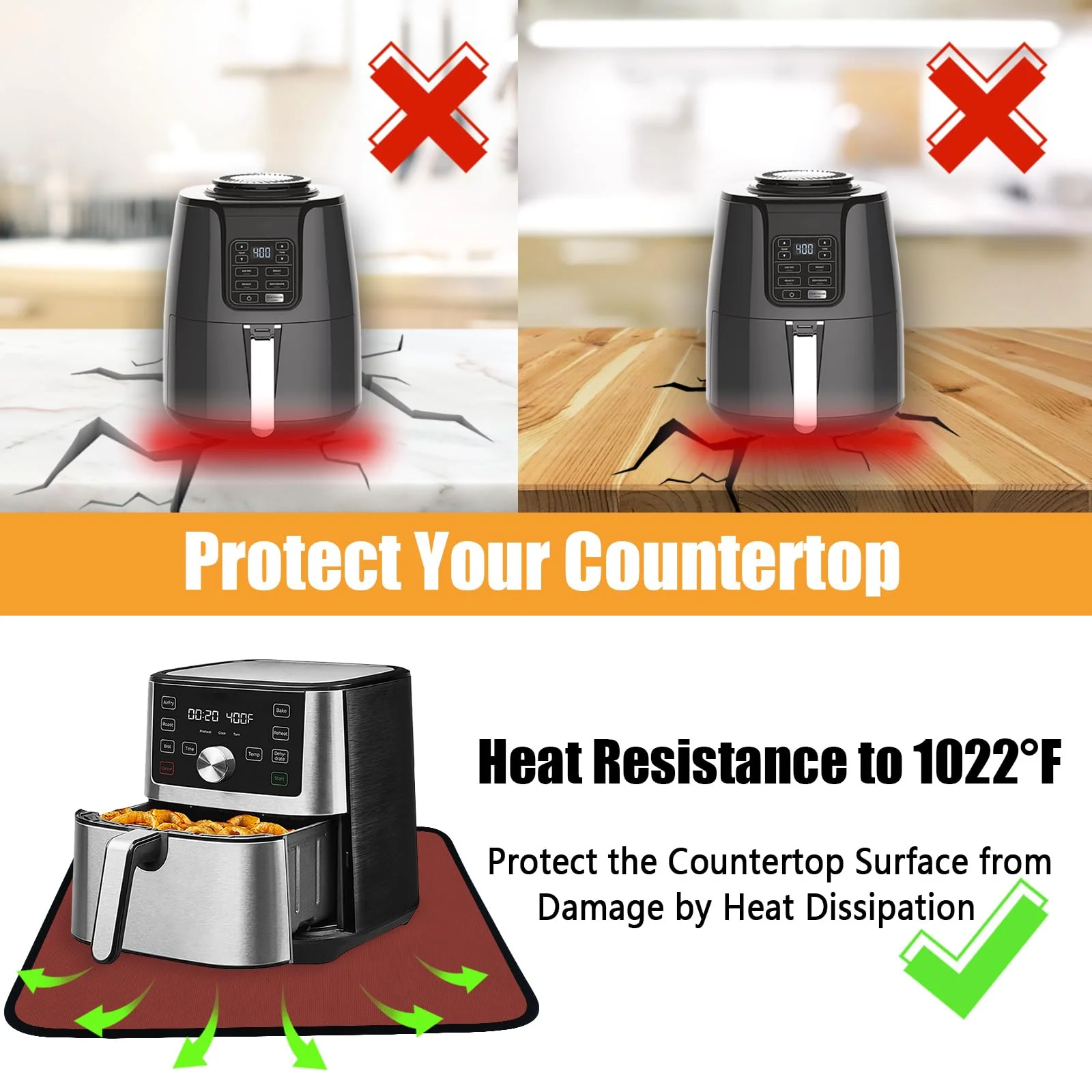 Amerbro Heat Resistant Mats for Countertop - Fireproof 16x20in Heat Resistant Mats for Air Fryer - Kitchen Countertop Protector for Air Fryer, Coffee Maker, Stand Mixer, Toaster, Oven 2PCS - Red - Image 5