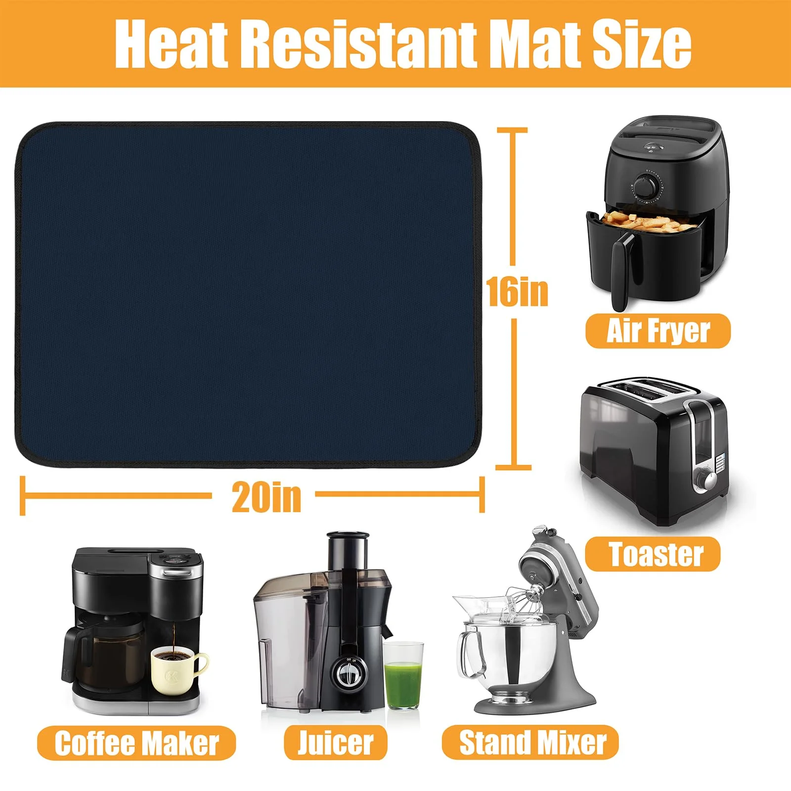 Amerbro Heat Resistant Mats for Countertop - Fireproof 16x20in Heat Resistant Mats for Air Fryer - Kitchen Countertop Protector for Air Fryer, Coffee Maker, Stand Mixer, Toaster, Oven - Blue - 2PCS - Image 3