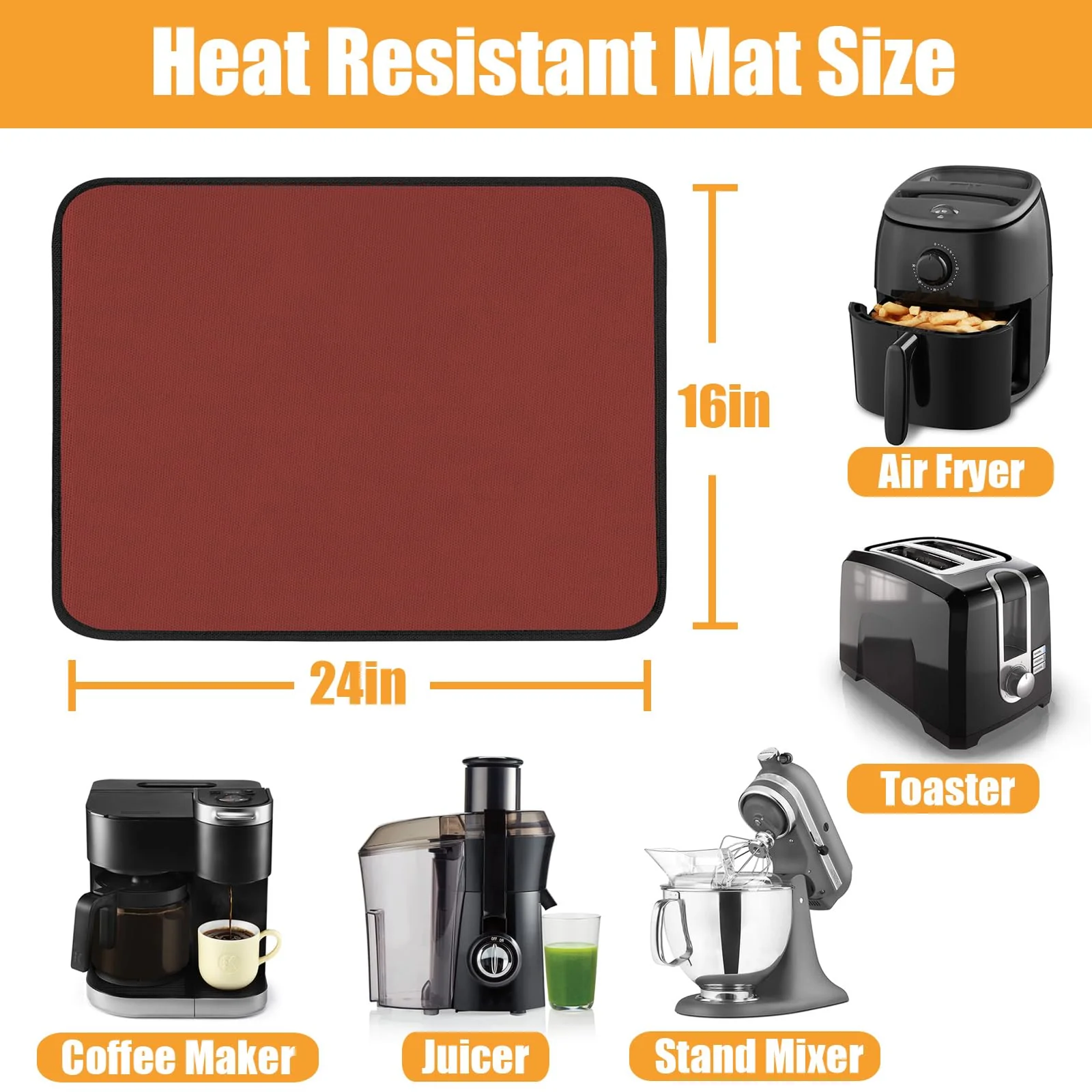 Amerbro Heat Resistant Mats for Countertop - Fireproof 16x24in Heat Resistant Mats for Air Fryer - Kitchen Countertop Protector for Air Fryer, Coffee Maker, Stand Mixer, Toaster, Oven 2PCS - Red - Image 3