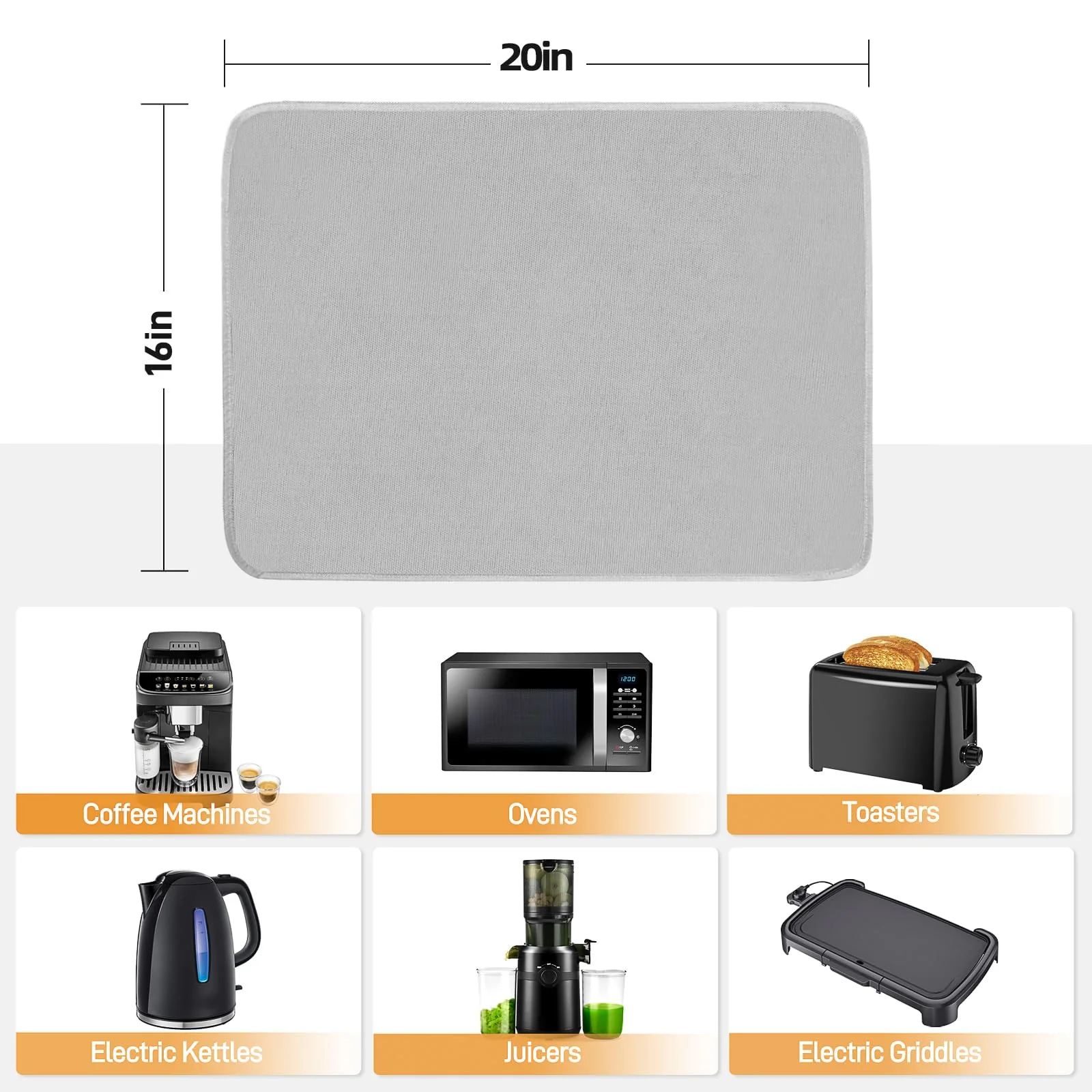 Amerbro Heat Resistant Mats for Countertop - Firproof 16x20 in Heat Resistant Mats for Air Fryer - Kitchen Countertop Protector for Air Fryer, Coffee Maker, Stand Mixer, Toaster, Oven 2PCS - Grey - Image 6
