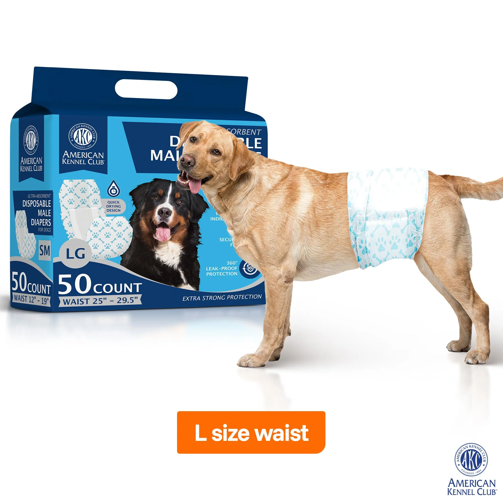 American Kennel Club Male Dog Wrap, Disposable Diapers with Wetness Indicator, Large, 50 Count - Image 9