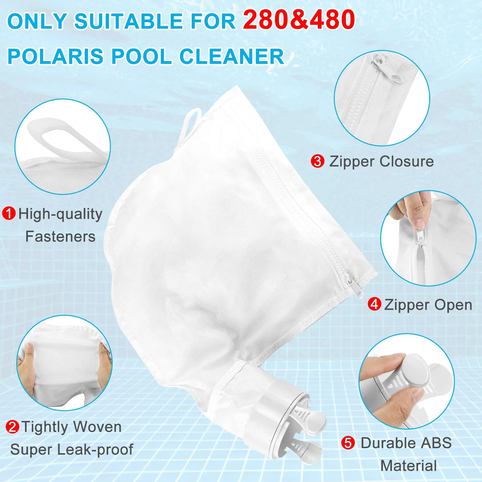 AMI PARTS 3 Pack Pool Cleaner Bags with Zipper, Universal Replacement Leaf Bags Fits for Po.laris 280 480 K13 K16 - Image 5