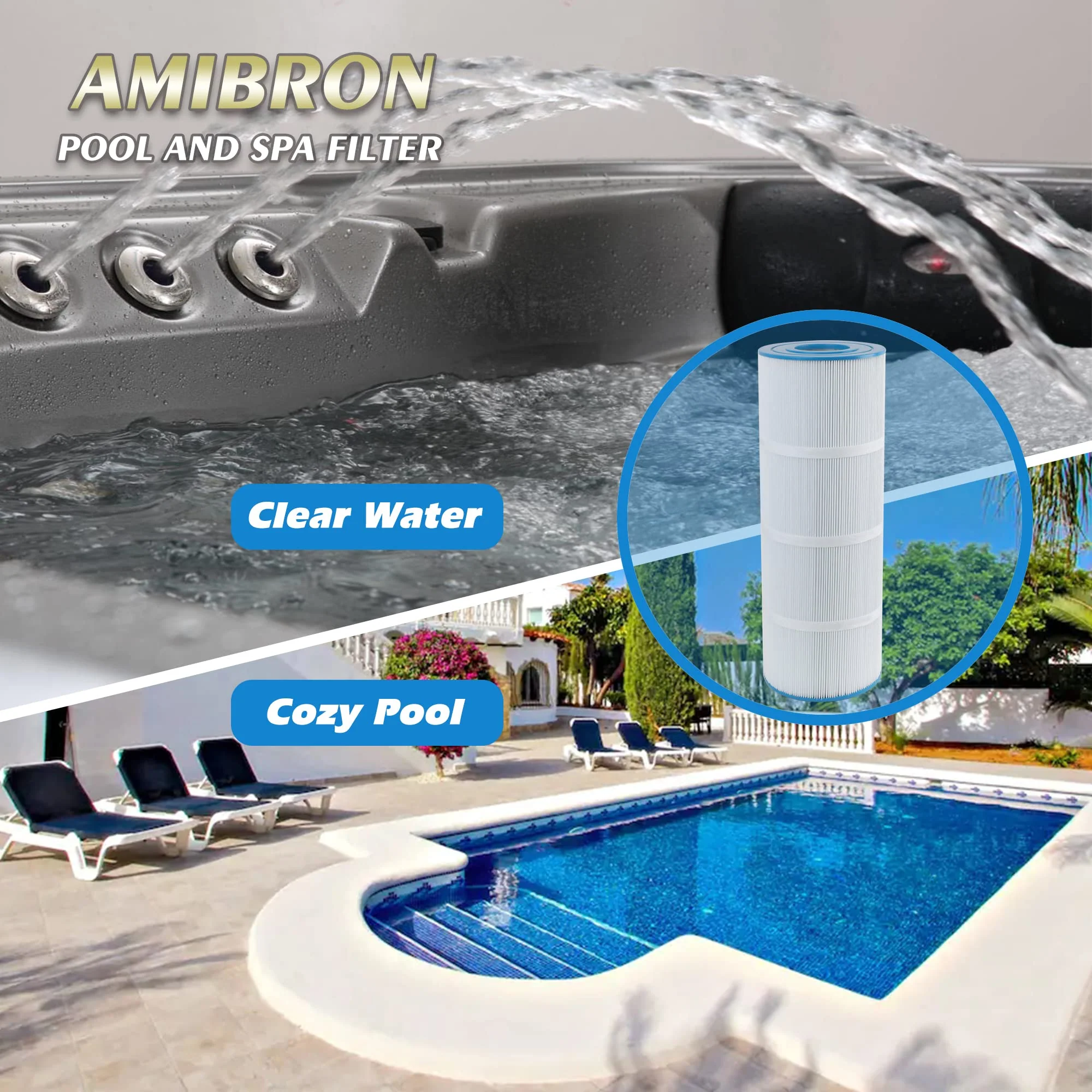 AmiBron C-7470 Pool Filter Cartridge Replaces Pentair CCP320,Pleatco PCC80-PAK4 PCC80,Clean and Clear Plus 320,Filbur FC-1976,R173573,178580, L:20" xOD:7", 4X80 sq.ft. 4 Pack - Image 2