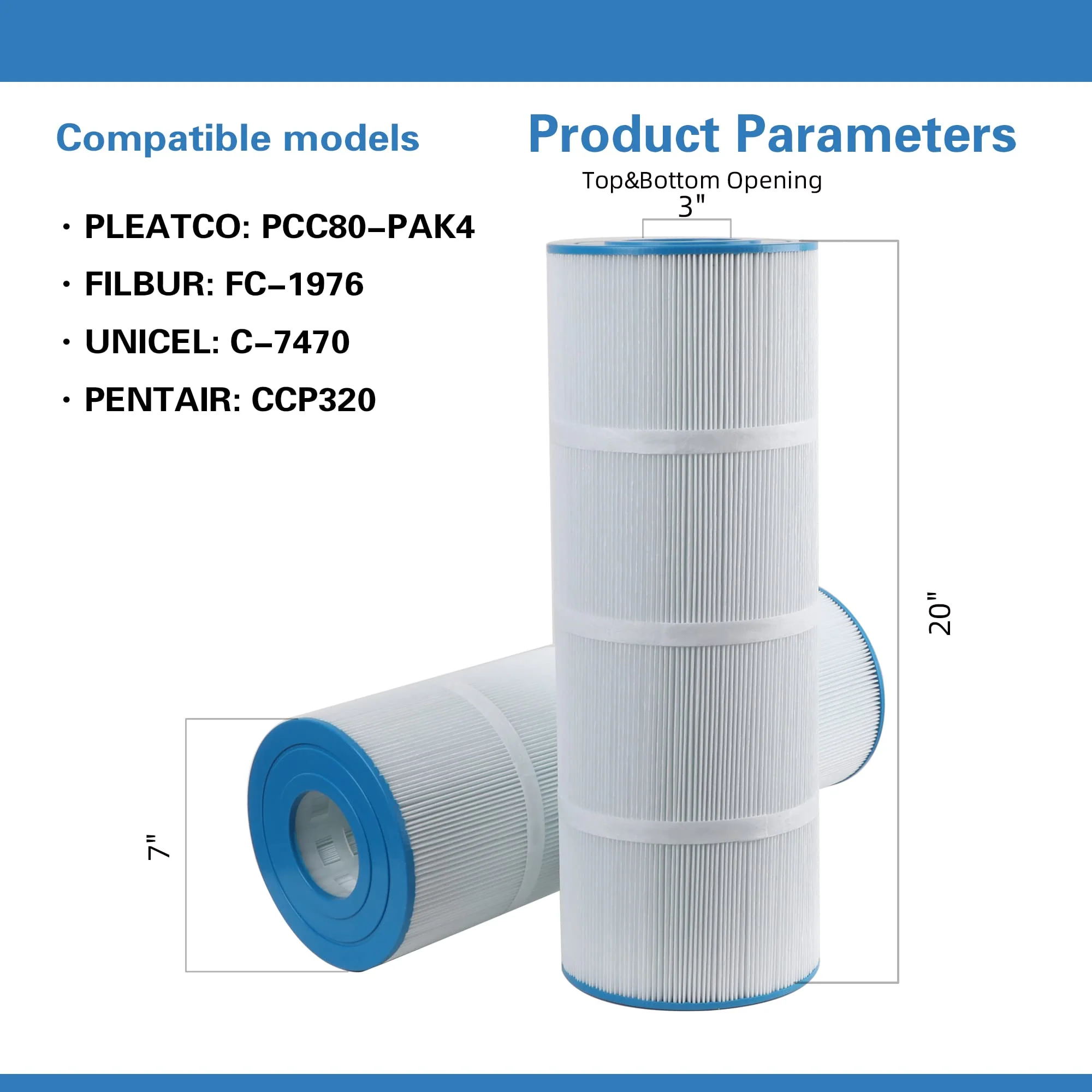 AmiBron C-7470 Pool Filter Cartridge Replaces Pentair CCP320,Pleatco PCC80-PAK4 PCC80,Clean and Clear Plus 320,Filbur FC-1976,R173573,178580, L:20" xOD:7", 4X80 sq.ft. 4 Pack - Image 7