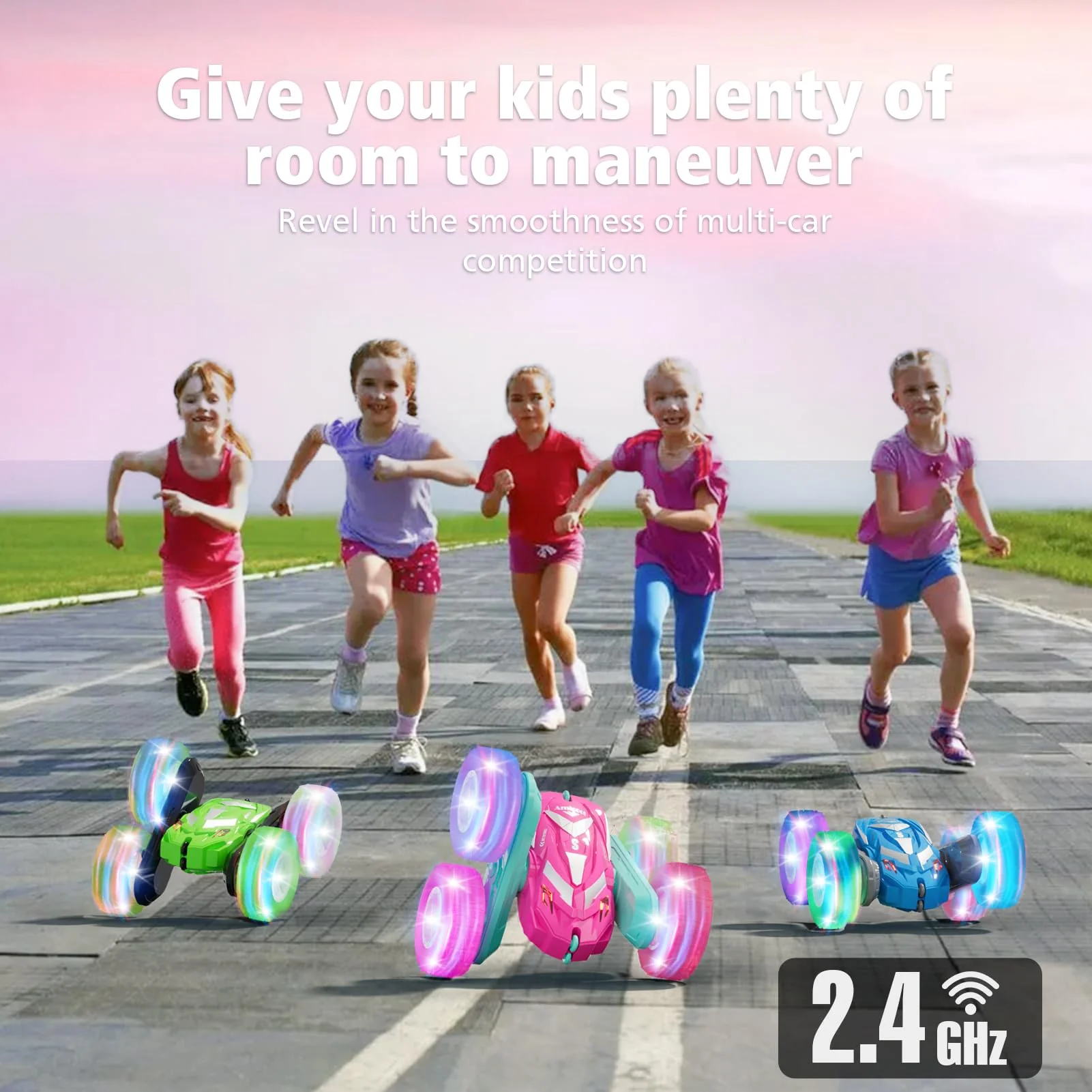Amicool Remote Control Car for Girls 3-12 with Flashing Light, Toys 4 5 6 7 8 9 Years Old Girl Birthday Gifts Idea, RC Cars Stunt 4WD 2.4Ghz Double Sided 360° Flip, Present for Kids, Christmas, Pink - Image 5