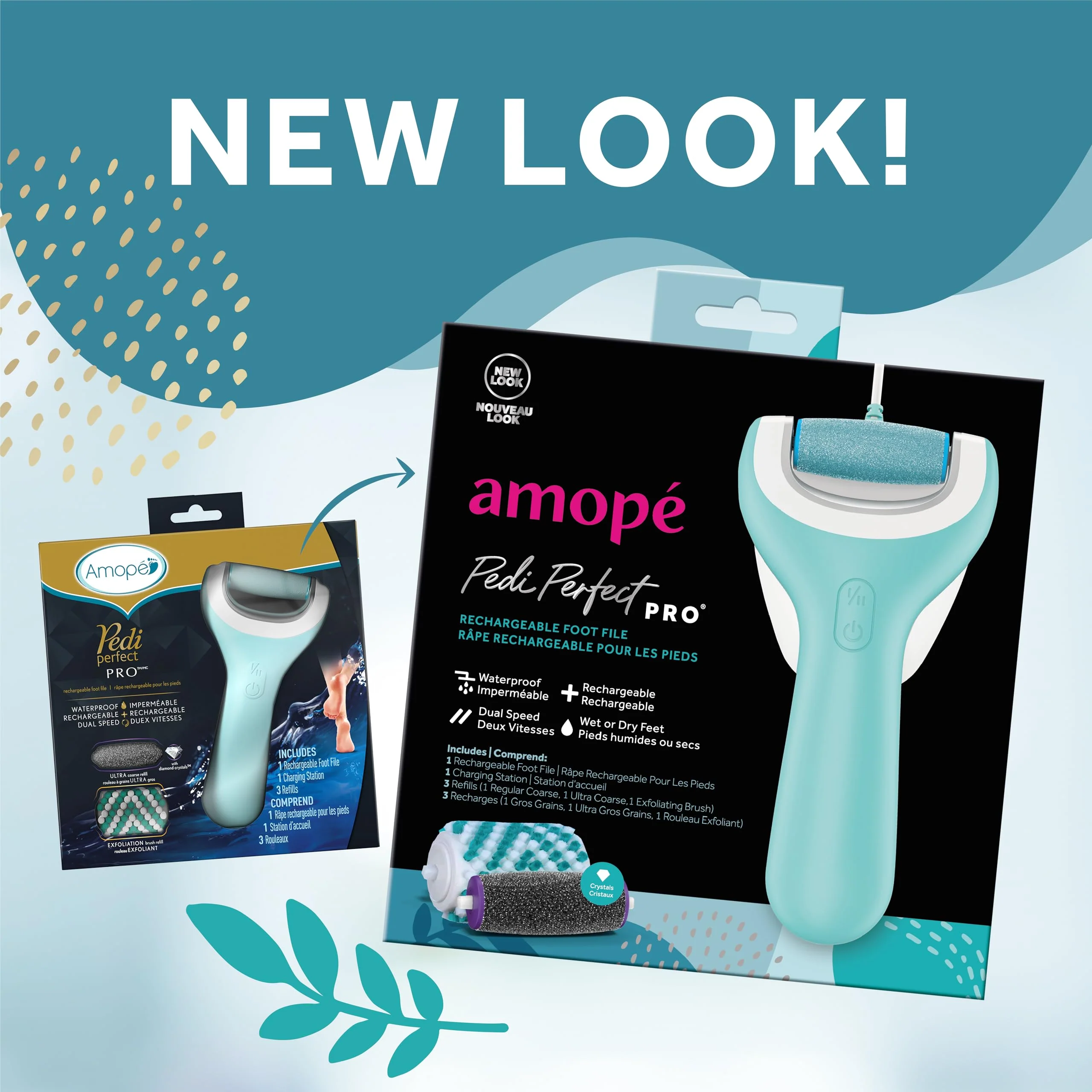 Amope Pedi Perfect Pro Wet & Dry Electric Foot File Callus Remover Kit, Waterproof, Rechargeable, Pedicure Tool for Feet, Removes Hard, Dead Skin, Feet Scrubber w/ Diamond Crystals, w/ 3 Roller Heads - Image 3