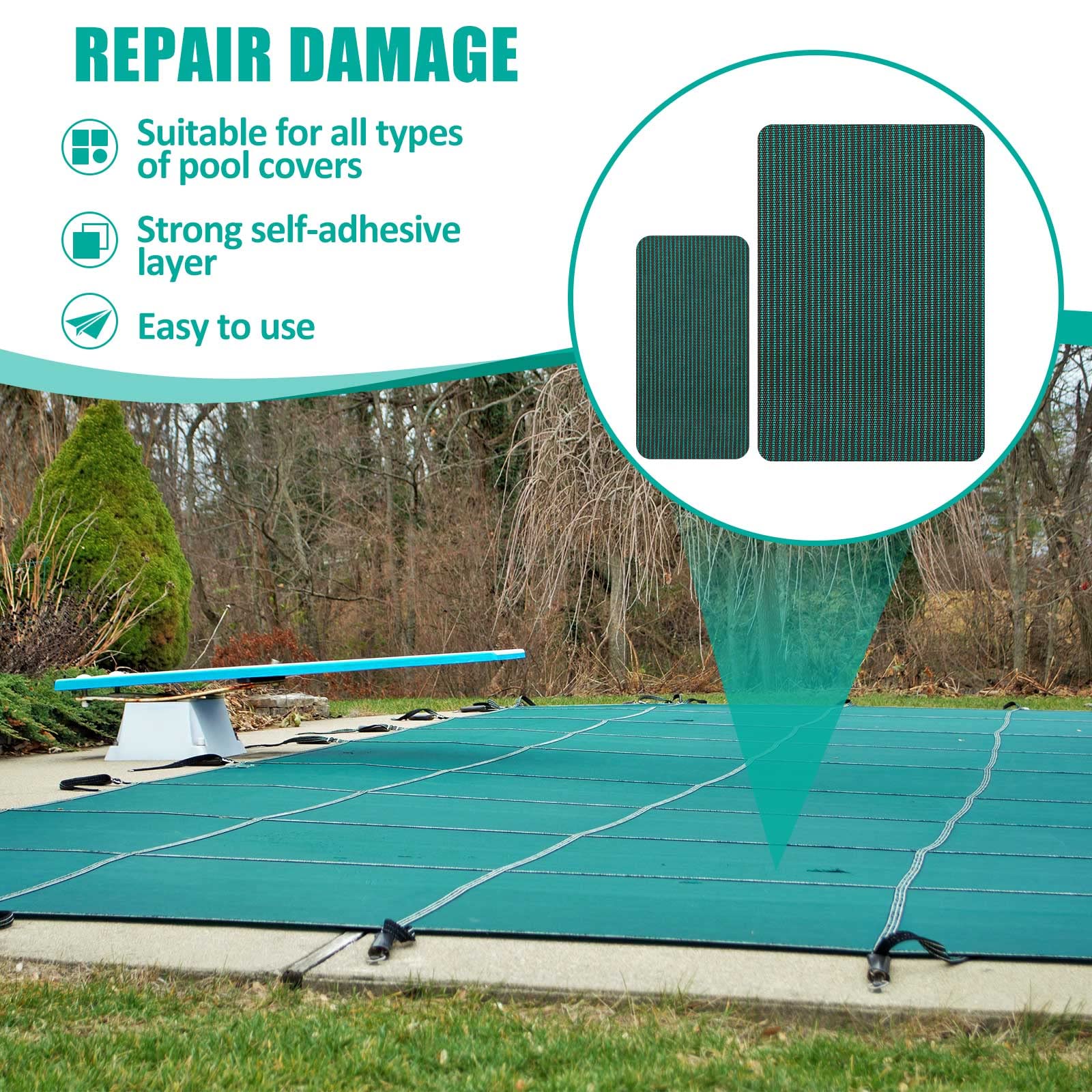 Amylove 12 Pcs Pool Safety Cover Patch Kit Swimming Pool Patch Repair Kit Self Adhesive Mesh for Inground Safety Cover, 12 x 8 Inch, 4 x 8 Inch (Green) - Image 2