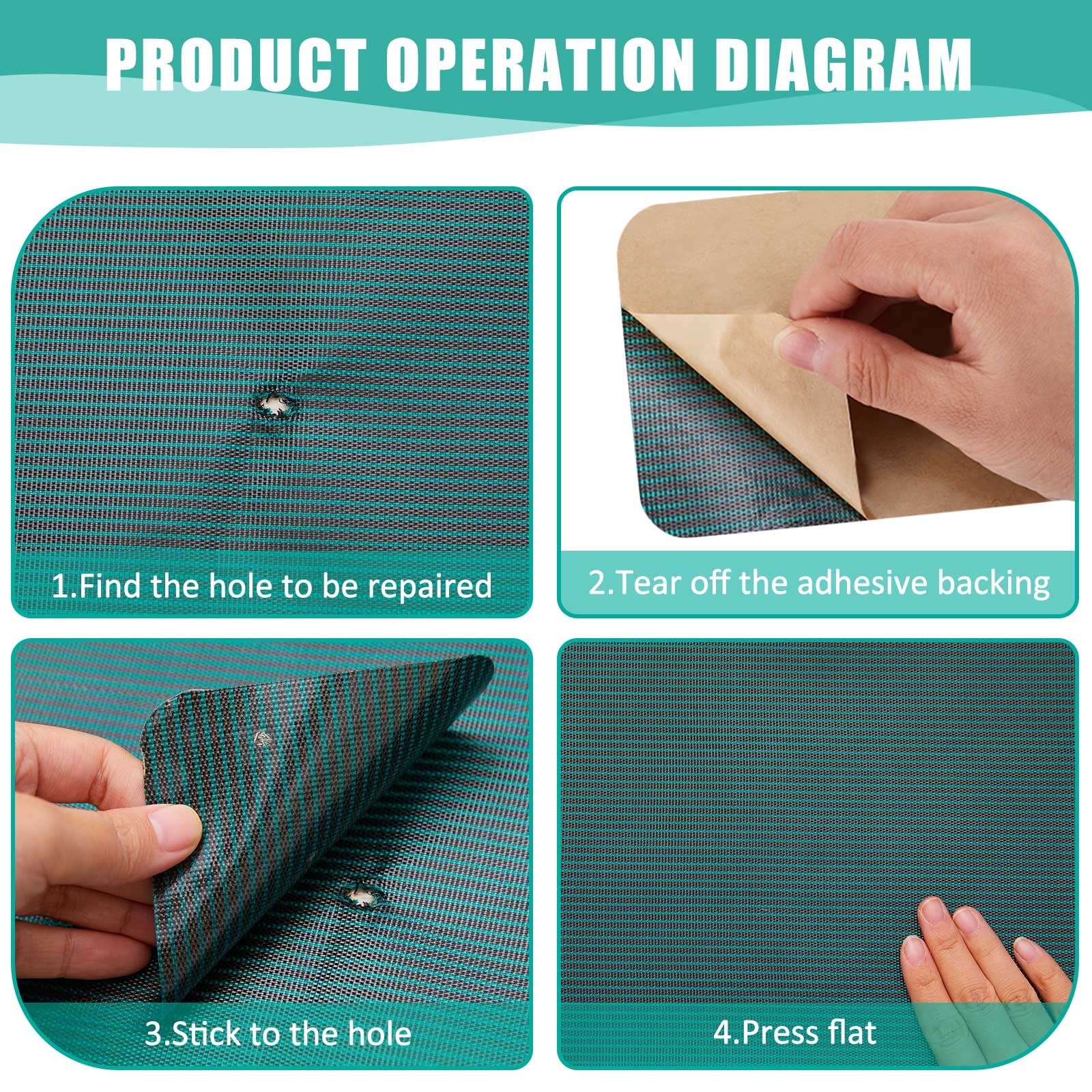 Amylove 12 Pcs Pool Safety Cover Patch Kit Swimming Pool Patch Repair Kit Self Adhesive Mesh for Inground Safety Cover, 12 x 8 Inch, 4 x 8 Inch (Green) - Image 6