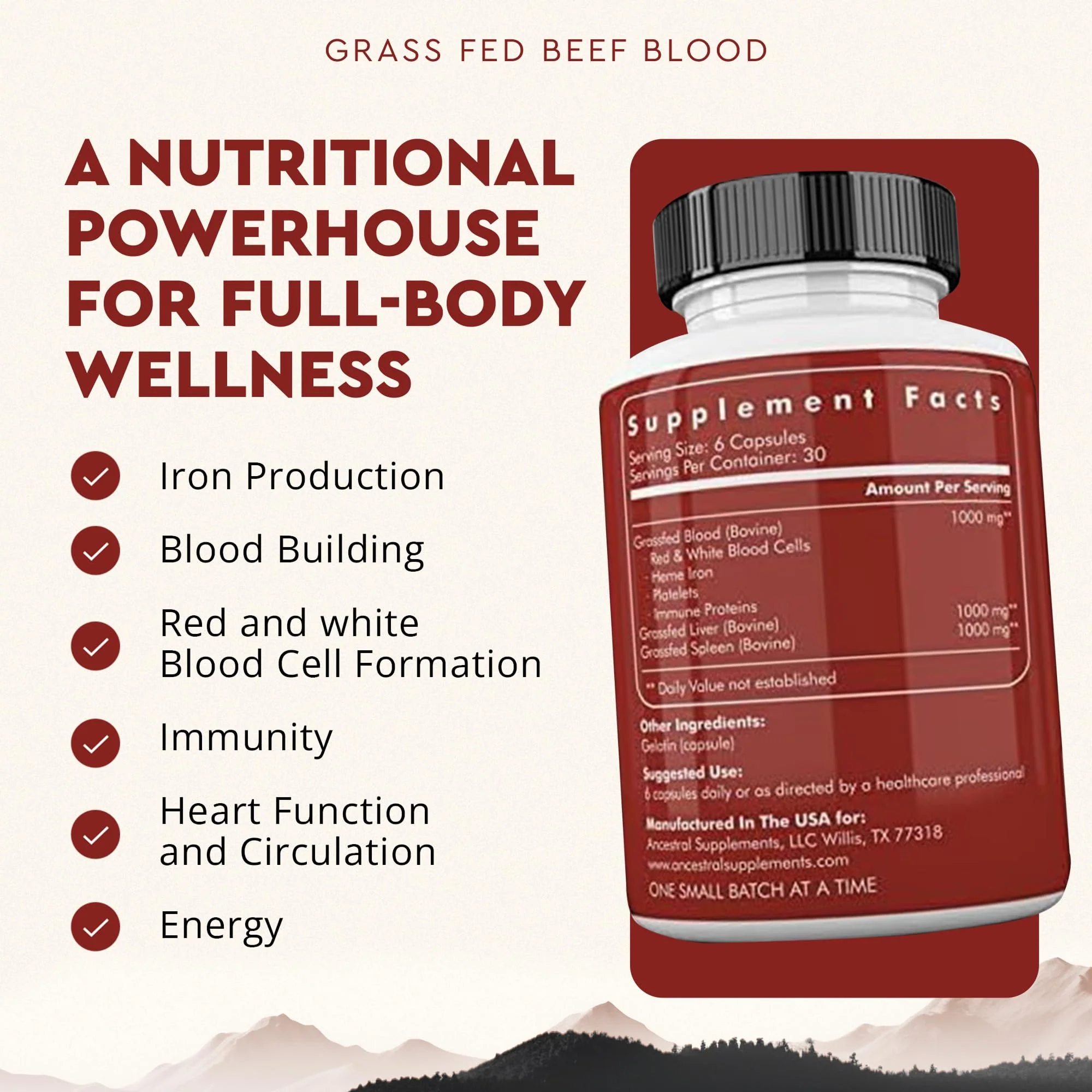 Ancestral Supplements Grass Fed Blood is Blood, Liver & Spleen Formula, 500mg, Grass Fed Beef Supplement, Red & White Blood Cell Formation, Immune and Heart Health Support, Non GMO, 180 Capsules - Image 6