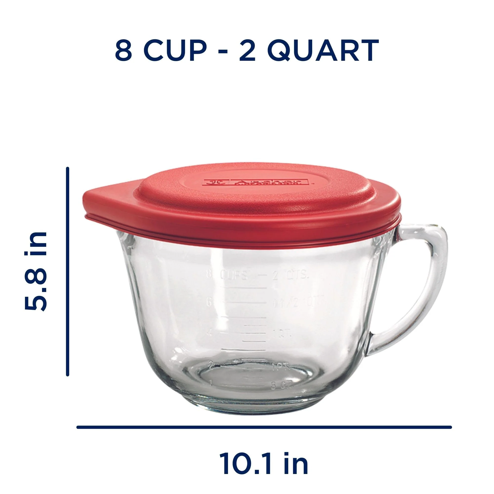 Anchor Hocking Batter Bowl, 2 Quart Glass Mixing Bowl with Red Lid - Image 6