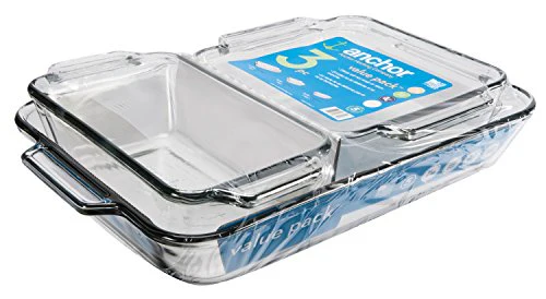 Anchor Hocking Glass Baking Dishes for Oven, 3 Piece Set (3 Qt Glass Casserole Dish, Cake Pan, and Bread Pan) - Image 2
