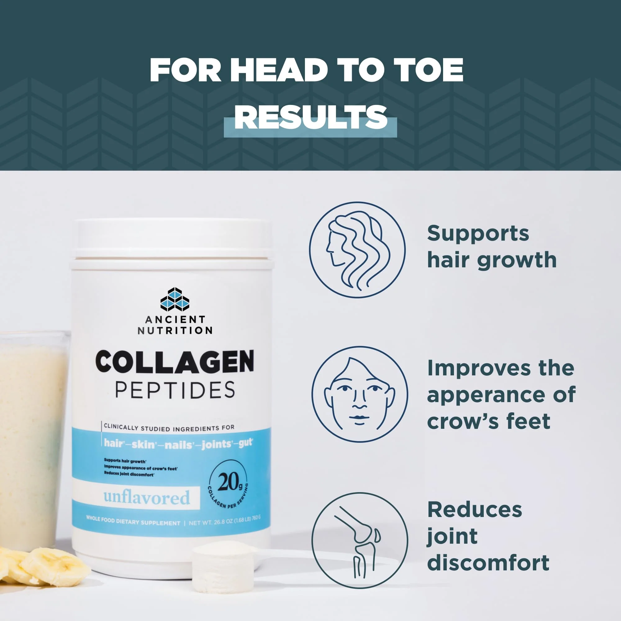 Ancient Nutrition Collagen Peptides, Collagen Peptides Powder, Unflavored Hydrolyzed Collagen, Supports Healthy Skin, Joints, Gut, Keto and Paleo Friendly, 38 Servings, 20g Collagen per Serving - Image 5