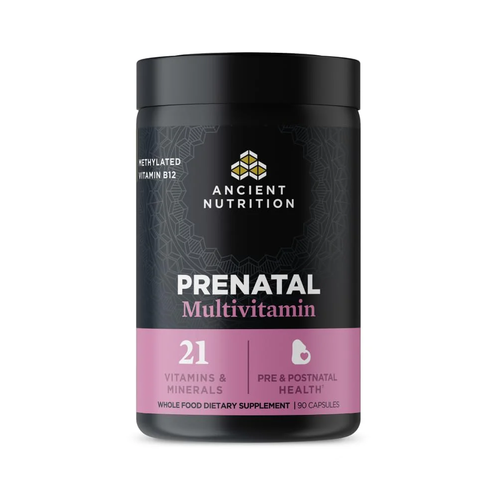 Ancient Nutrition Prenatal Vitamins, Multivitamin for Women with Methylated Vitamin C, B12, Magnesium and Folate, Supports Pregnancy and Fertility Health, 90 Ct