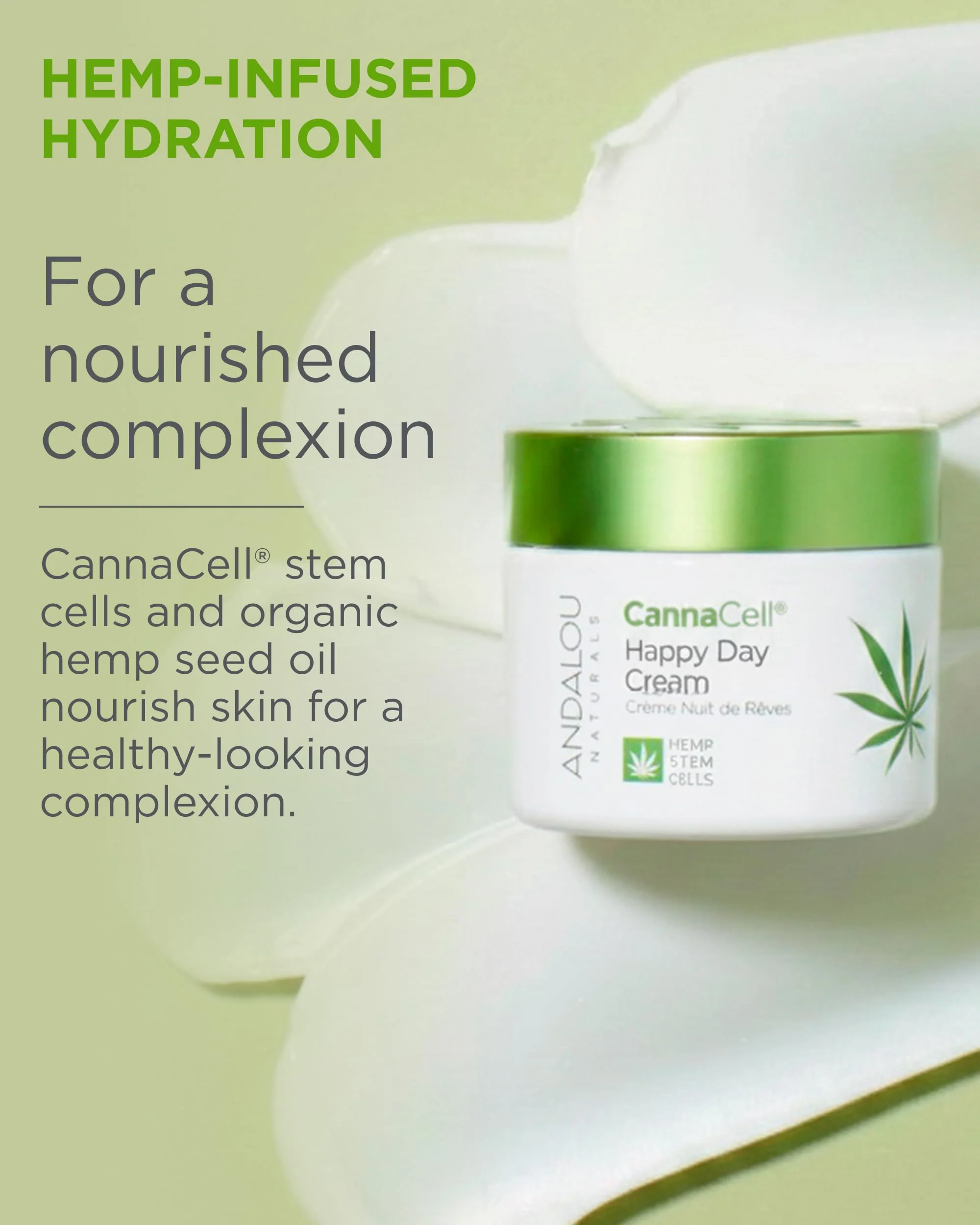 Andalou Naturals Cannacell Happy Day Cream - Hydrating Face Moisturizer with Nourishing Stem Cells - Rich in Vitamins, Plant-Based Proteins, & Omegas for Glowing Skin - 1.7 Fl Oz - Image 5