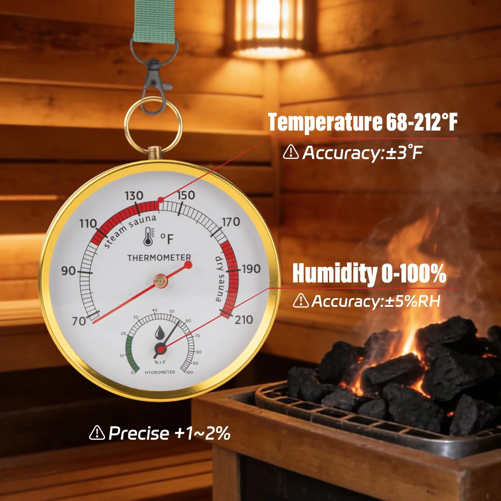 Andelov Sauna Thermometer and Hygrometer (Fahrenheit) with Lanyard Mount, Portable Temperature & Humidity Monitor for Steam Sauna Box, Infrared/Indoor/Home Sauna Accessories - Image 6
