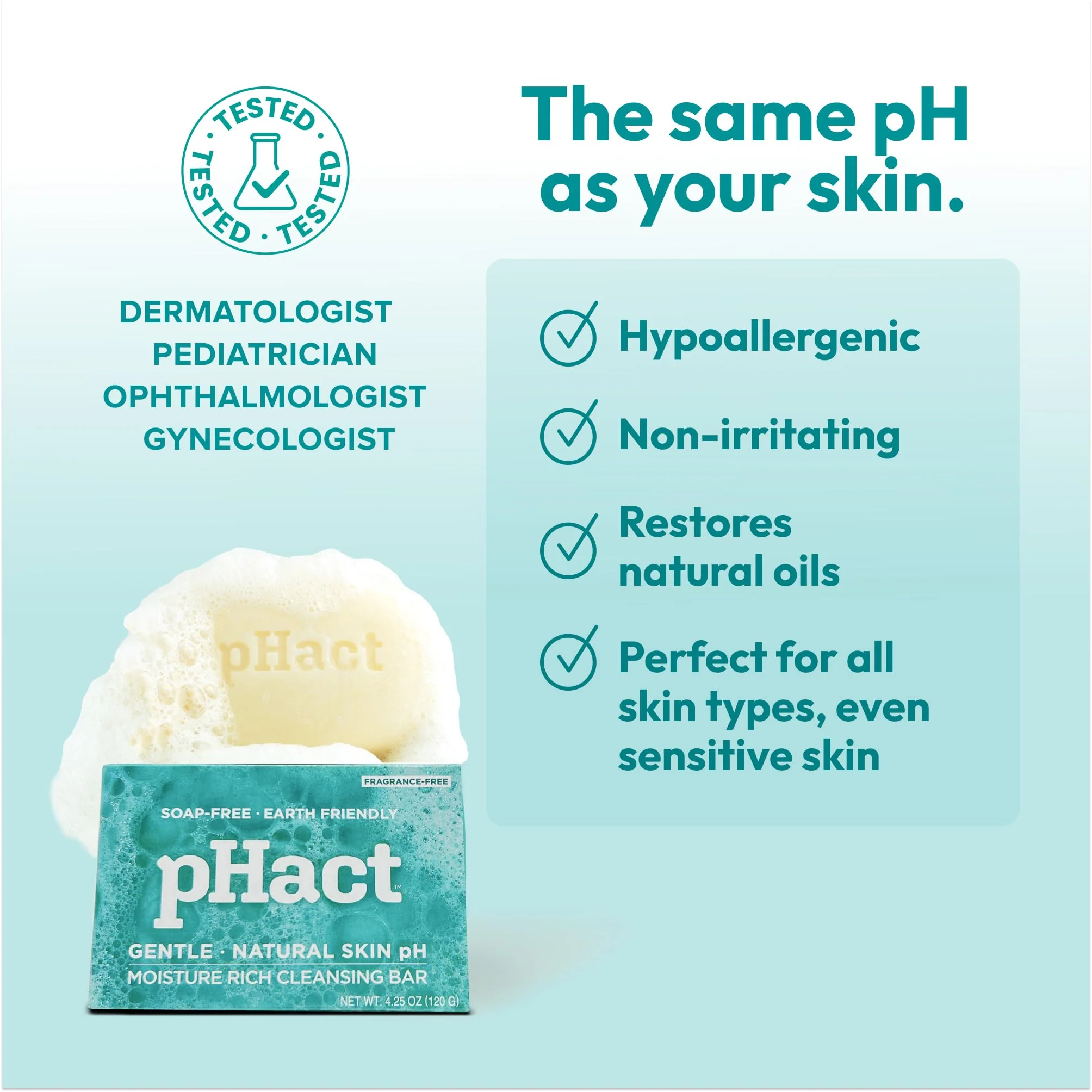 ANDREW LESSMAN pHact Moisture-Rich, Soap-Free Cleansing Bar. Natural Skin pH. Fragrance-Free. All Skin Types - Even Sensitive Skin. Hypoallergenic. Dermatologist Tested. 3 Pack 4.25 oz each - Image 6