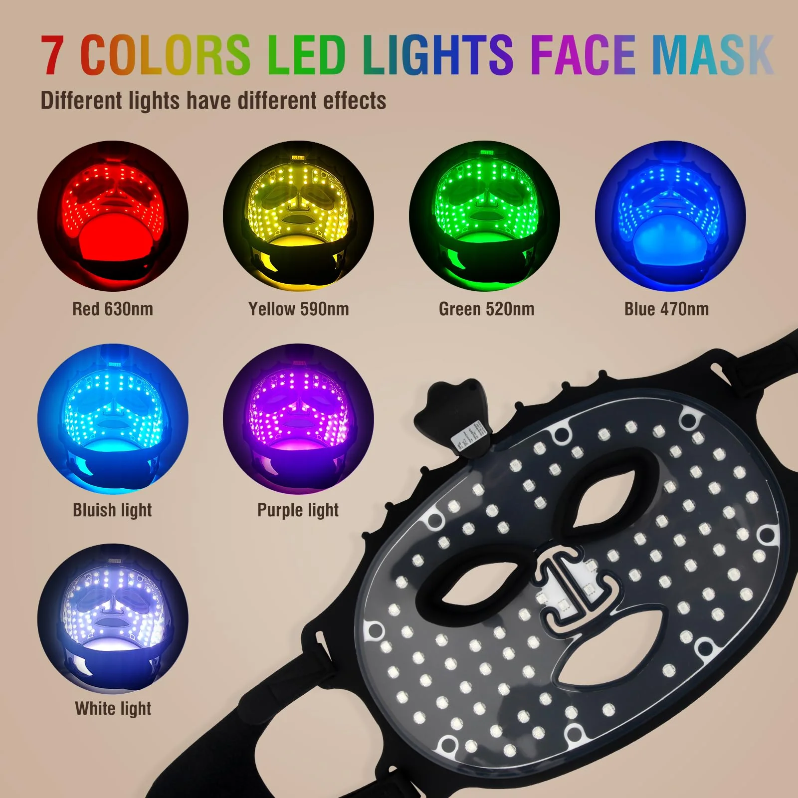 ANGAUSS 7 Color Red Light Therapy Mask, Wireless LED Face Mask Light Therapy with Eye Protection Cushion, Lightweight Soft Silicone Red Light Therapy for Face for Wrinkle Reduction Anti Aging - Image 5