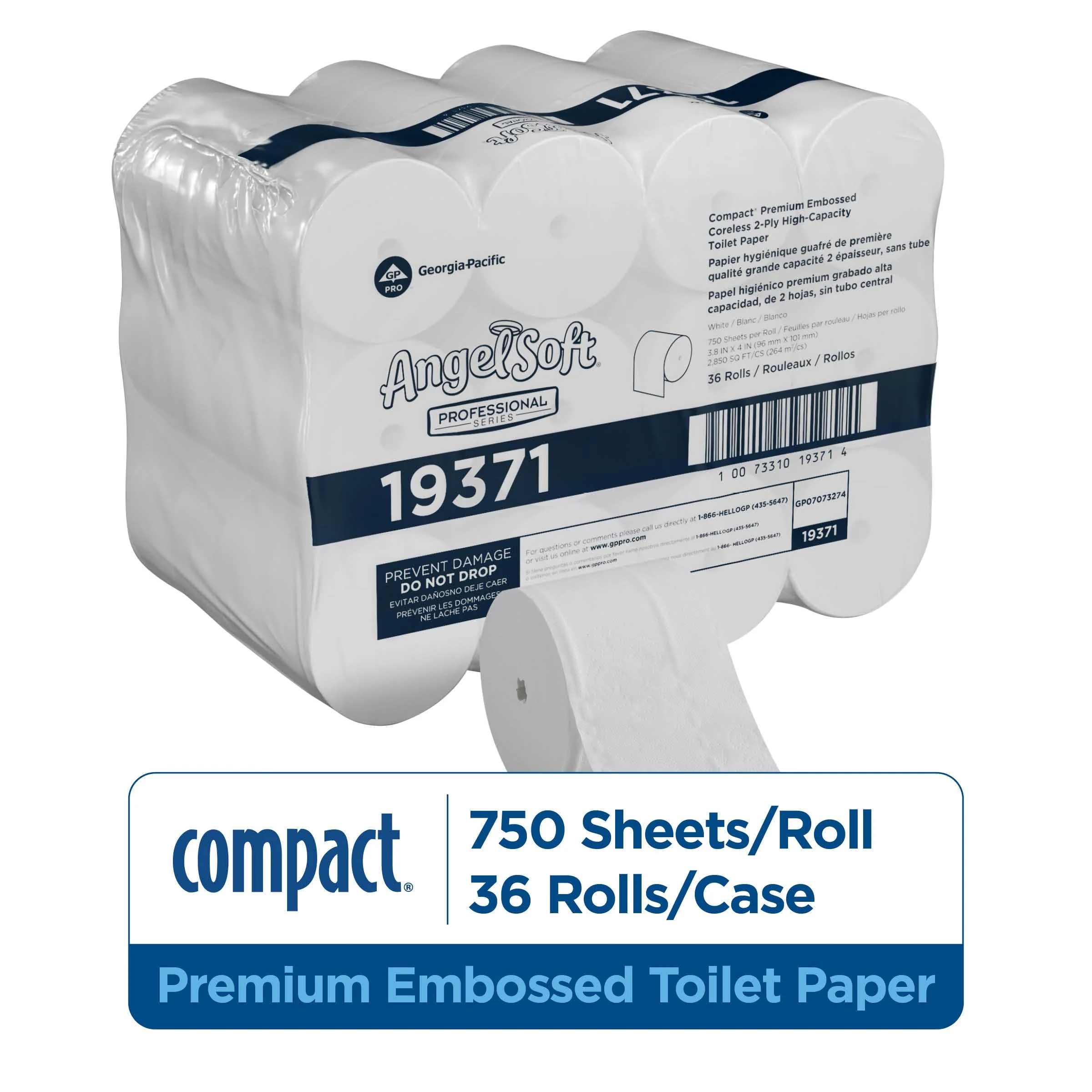 Angel Soft Professional Series Compact Premium Embossed Coreless 2-Ply High-Capacity Toilet Paper by GP PRO, White, 19371, 750 Sheets Per Roll, 36 Rolls Per Case - Image 13