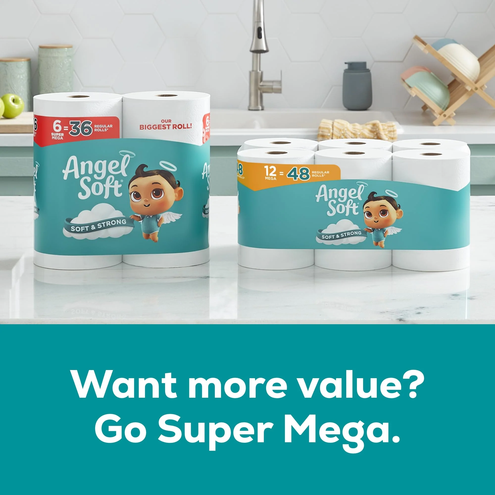 Angel Soft Toilet Paper, 18 Mega Rolls = 72 Regular Rolls, Soft and Strong Toilet Tissue - Image 6