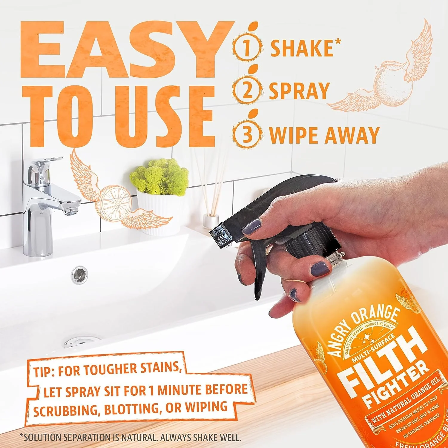 ANGRY ORANGE Citrus Multipurpose Cleaner Spray for Kitchen and Bathroom - 24 oz - Value 2 Pack - Image 3