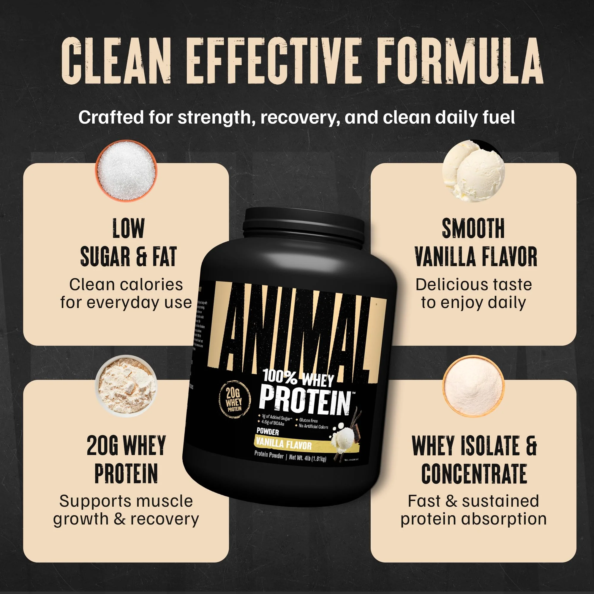 Animal 100% Whey Protein Powder – Whey Blend for Pre Workout or Post Workout, Recovery, or an Anytime Low Sugar Protein Boost Meal Replacement with BCAA Branched Chain Amino Acids – Vanilla, 4 lb - Image 5