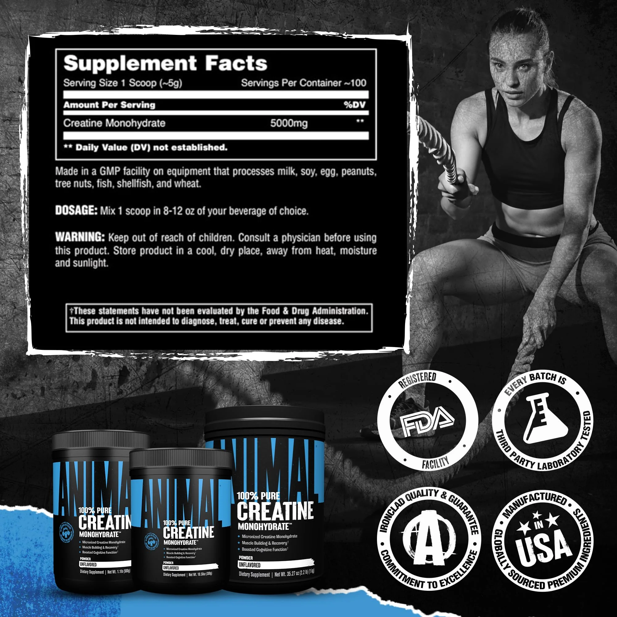 Animal Creatine Monohydrate Powder - Micronized Creatine for Women and Men, Supports Muscle Growth, Strength, Endurance, Recovery and ATP Production, Gym & Workout Supplements - Unflavored, 500g - Image 7
