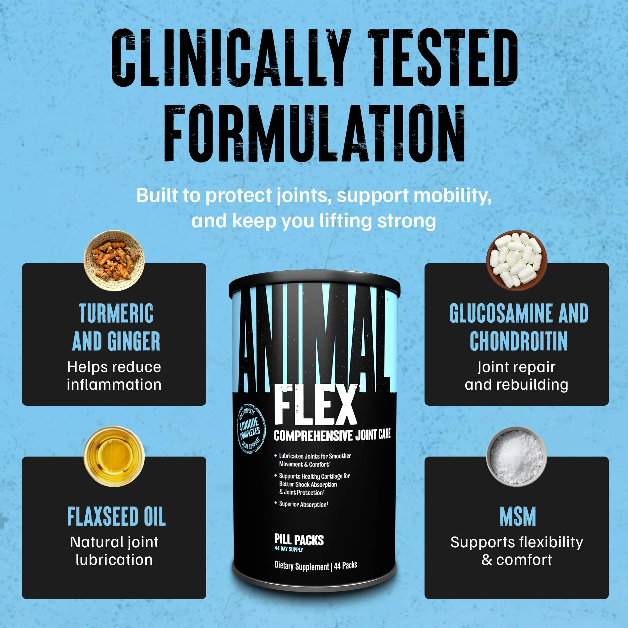 Animal Flex - Glucosamine Chondroitin Joint Supplement for Women and Men Discomfort with Turmeric, MSM, Boswellia for Cartilage, Joint Health, Muscles, Back, Knees, Shoulder, and Hip, 44 Packs - Image 5