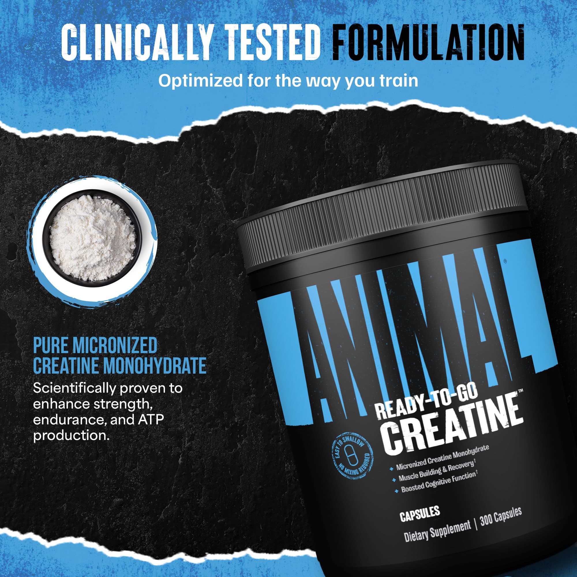 Animal Micronized Creatine Monohydrate Capsules - 300 Caps, 2500mg per Serving to Support Muscle Growth, Endurance, ATP Production, Cognitive Function, Strength, Recovery, and Delay Muscle Fatigue - Image 5