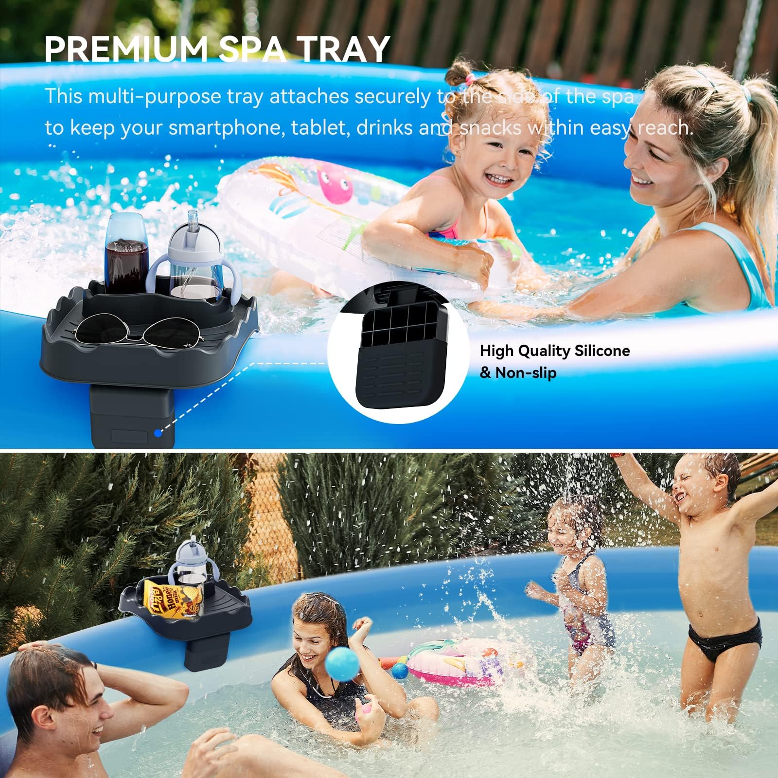Anivia Hot Tub Table Tray, Adjustable Width 4.3" to 7.7" Hot Tub Accessories for Intex PureSpa, Nonslip Caddy Holds 2 Drinks, Keep Snacks-Drinks Handy and Dry,Fits Outdoor Inflatable Spa/Pool (Gray) - Image 5