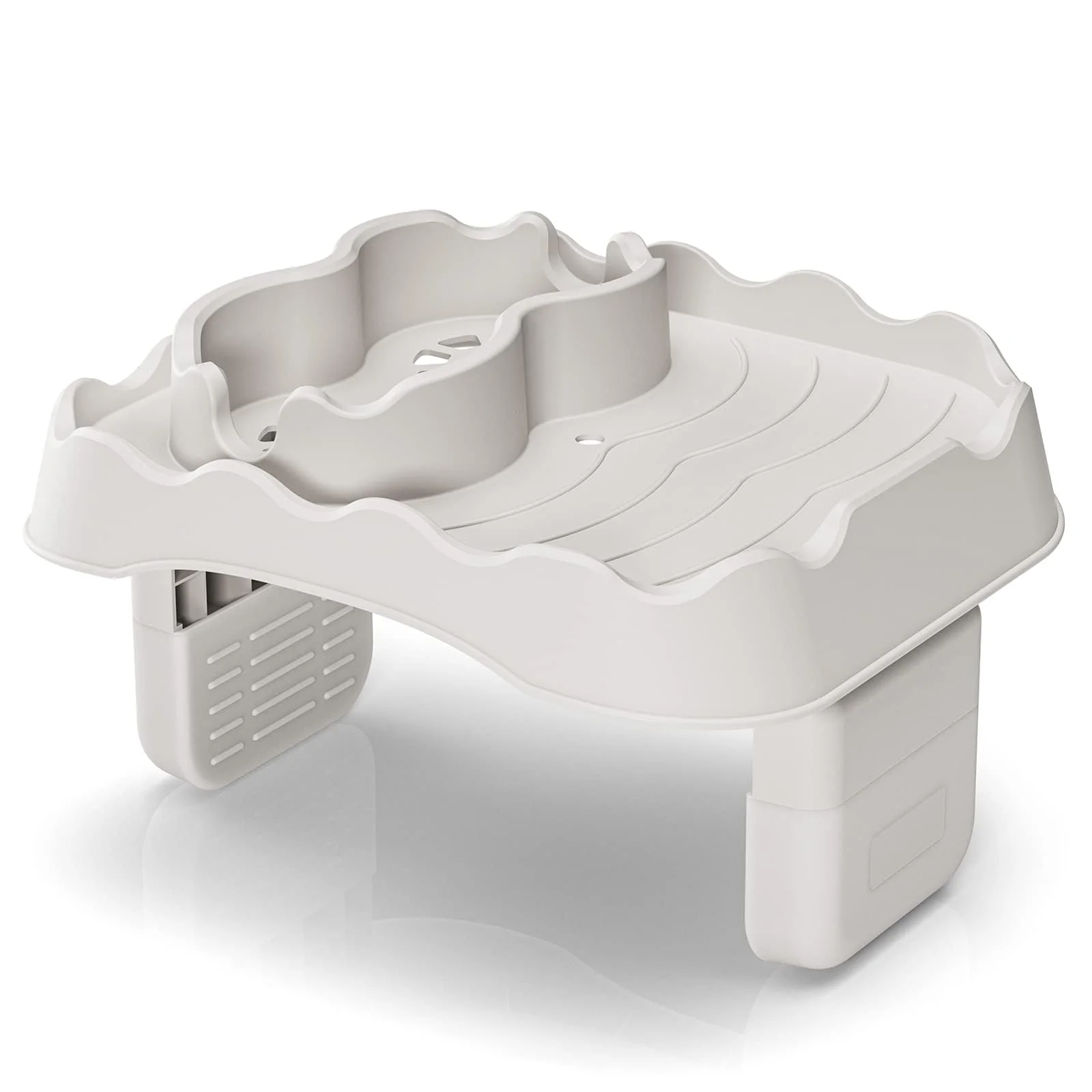 Anivia Hot Tub Table Tray, Adjustable Width 4.3" to 7.7" Hot Tub Accessories for Intex PureSpa, Nonslip Caddy Holds 2 Drinks, Keep Snacks-Drinks Handy and Dry, Fits Outdoor Inflatable Spa/Pool(Beige)