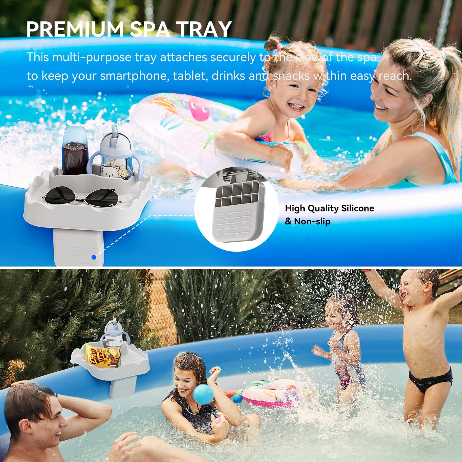 Anivia Hot Tub Table Tray, Adjustable Width 4.3" to 7.7" Hot Tub Accessories for Intex PureSpa, Nonslip Caddy Holds 2 Drinks, Keep Snacks-Drinks Handy and Dry, Fits Outdoor Inflatable Spa/Pool(Beige) - Image 4