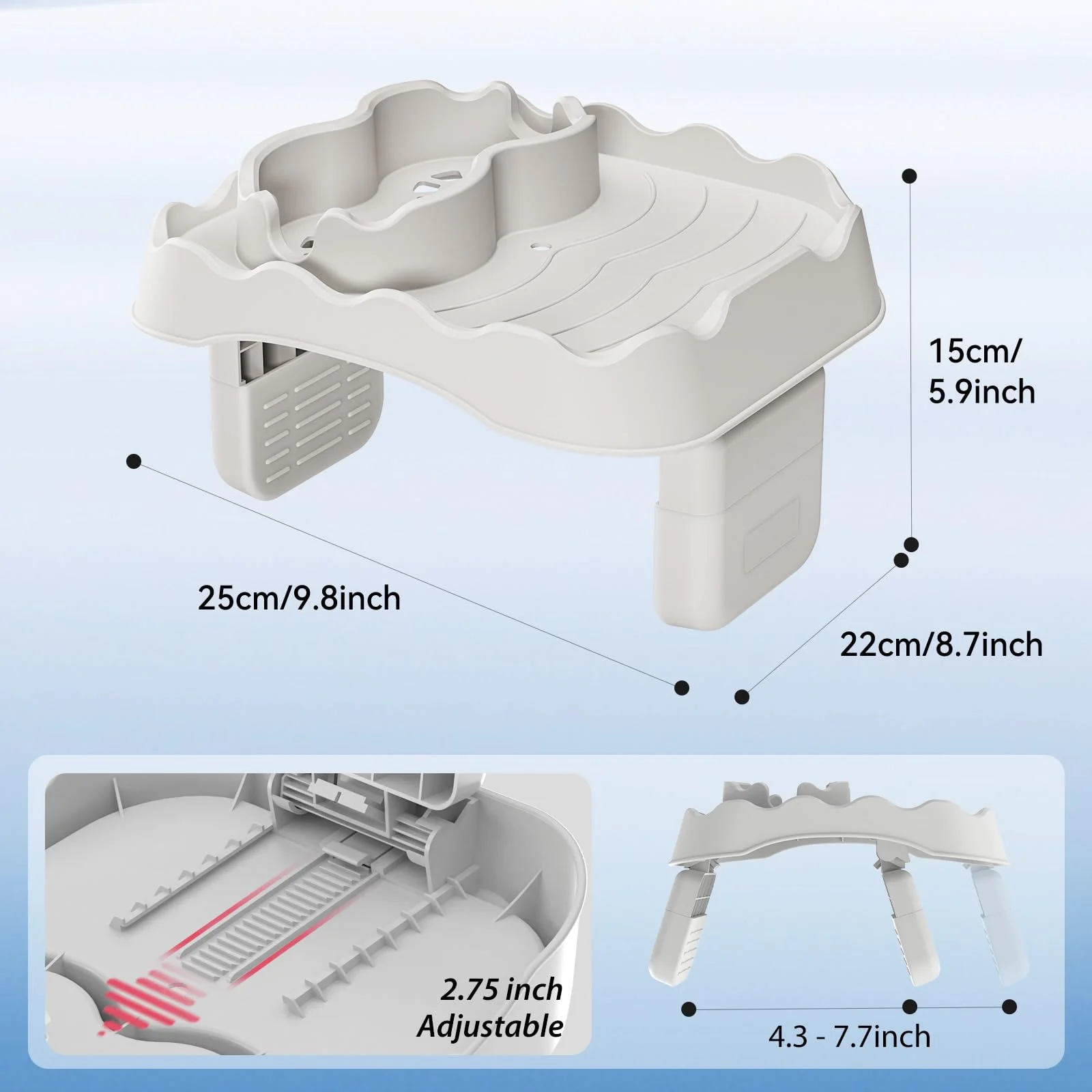 Anivia Hot Tub Table Tray, Adjustable Width 4.3" to 7.7" Hot Tub Accessories for Intex PureSpa, Nonslip Caddy Holds 2 Drinks, Keep Snacks-Drinks Handy and Dry, Fits Outdoor Inflatable Spa/Pool(Beige) - Image 5