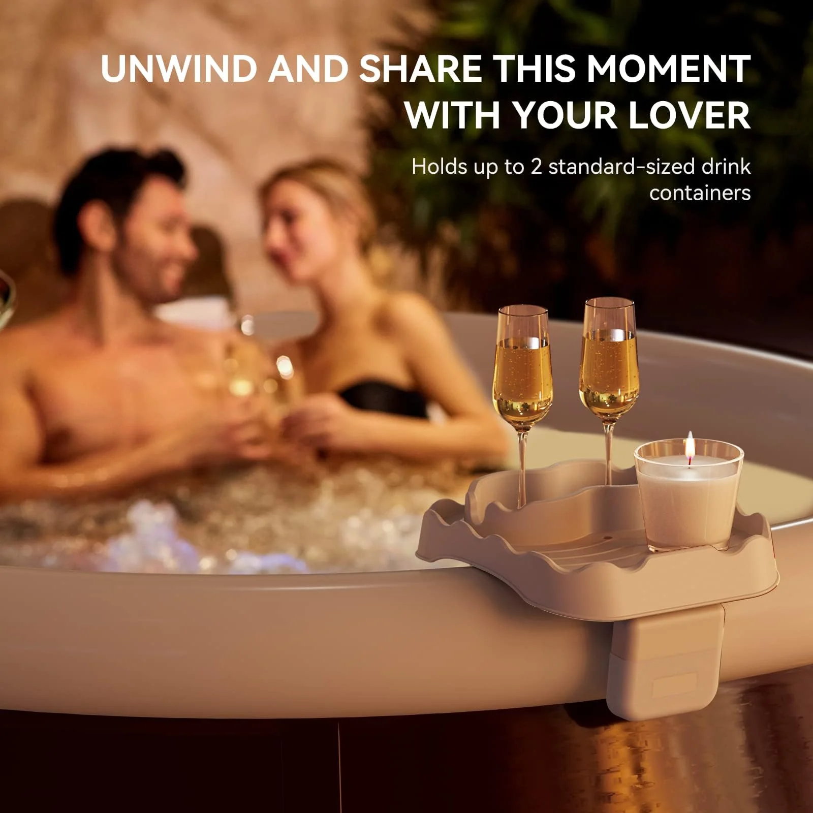 Anivia Hot Tub Table Tray, Adjustable Width 4.3" to 7.7" Hot Tub Accessories for Intex PureSpa, Nonslip Caddy Holds 2 Drinks, Keep Snacks-Drinks Handy and Dry, Fits Outdoor Inflatable Spa/Pool(Beige) - Image 6