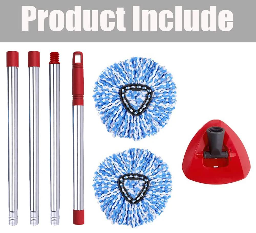 ANREKEYH Spin Mop Head, Base, Handle Replacement for O-ceda EasyWring RinseClean Microfiber Spin Mops, 2 Microfiber Mop Refills, 1 Triangle Head Cover and 30-58in Handle (Blue (2-Tank System)) - Image 2