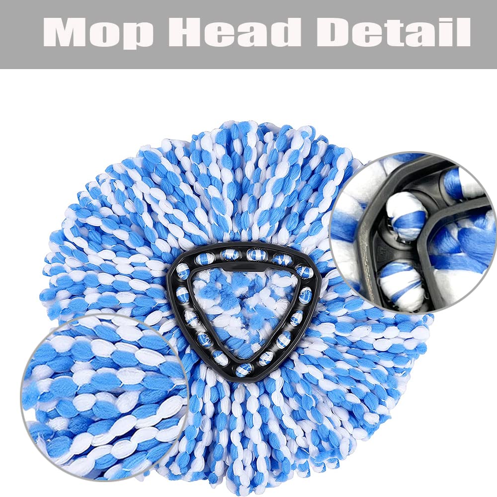 ANREKEYH Spin Mop Head, Base, Handle Replacement for O-ceda EasyWring RinseClean Microfiber Spin Mops, 2 Microfiber Mop Refills, 1 Triangle Head Cover and 30-58in Handle (Blue (2-Tank System)) - Image 4