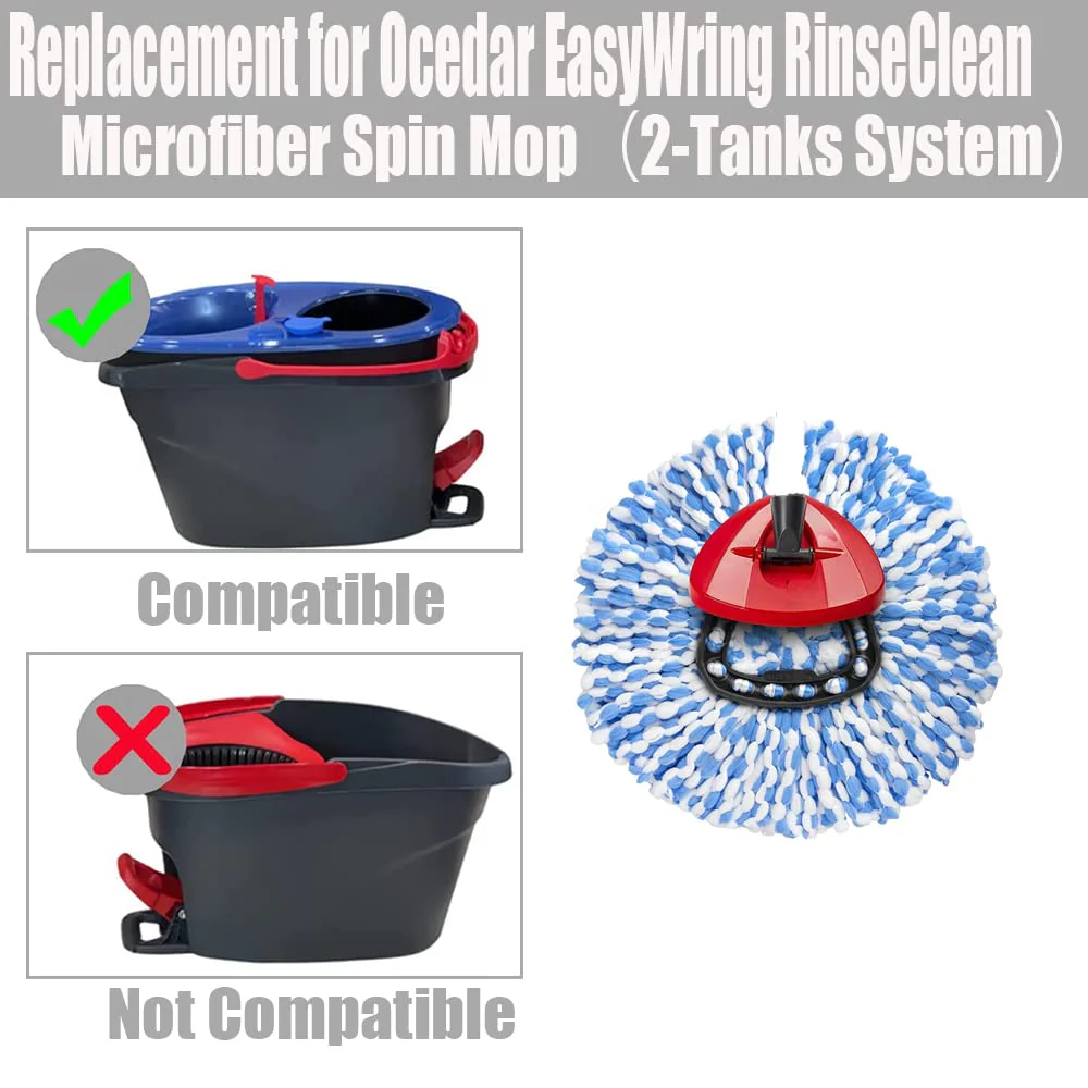ANREKEYH Spin Mop Head, Base, Handle Replacement for O-ceda EasyWring RinseClean Microfiber Spin Mops, 2 Microfiber Mop Refills, 1 Triangle Head Cover and 30-58in Handle (Blue (2-Tank System)) - Image 7