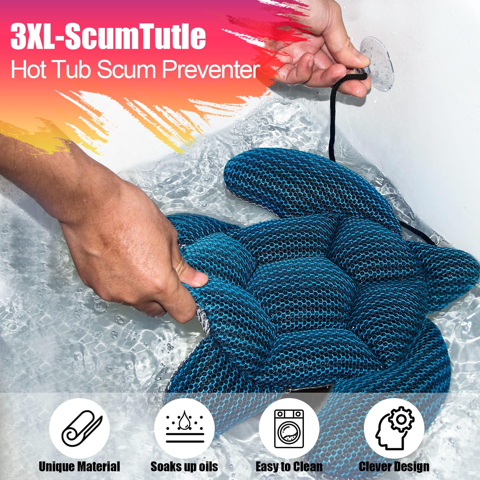 ANSLCA 2 Pack Hot Tub Scum Absorber for Spa Hot Tub Cleaner, Oversized 3XL-Scum Turtle Hot Tub Cleaner Hot Tub Sponges - Must Have Hot Tub Accessories - Keeps Your Spa Hot Tub Water Clean and Clear - Image 4