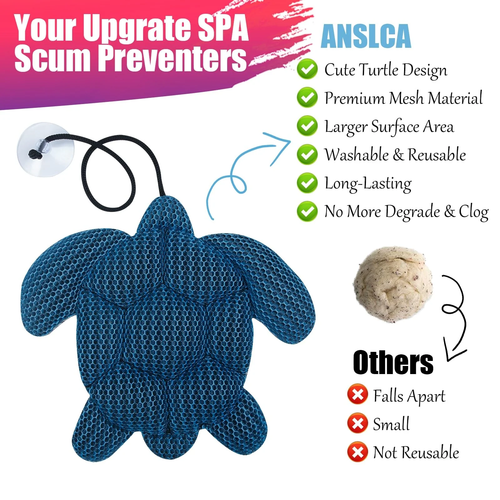ANSLCA Hot Tub Scum Absorber, 2 Pack Scum Turtle Hot Tub Cleaner Hot Tub Sponges to Soak up Oils- Must Have Hot Tub Accessories for Adults Hot Tub Scum Sponge- Keeps Your Hot Tub Water Clean and Clear - Image 5