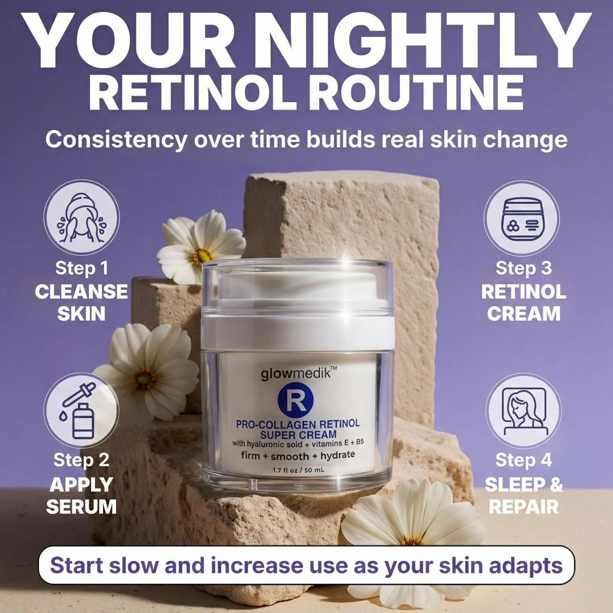 Anti-Aging Face Cream with Retinol & Hyaluronic Acid – Made in USA – Pro-Collagen Night Cream for Women & Men – Firming Face & Neck Moisturizer for Fine Lines, Wrinkles & Aging Skin – 1.7 fl oz - Image 3