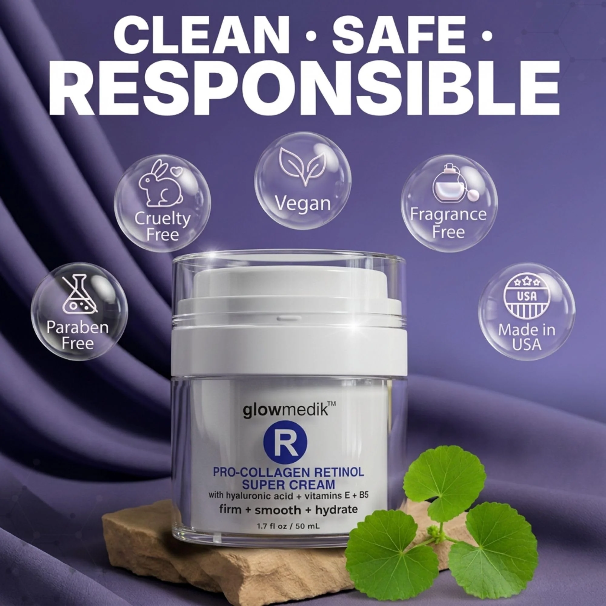 Anti-Aging Face Cream with Retinol & Hyaluronic Acid – Made in USA – Pro-Collagen Night Cream for Women & Men – Firming Face & Neck Moisturizer for Fine Lines, Wrinkles & Aging Skin – 1.7 fl oz - Image 4