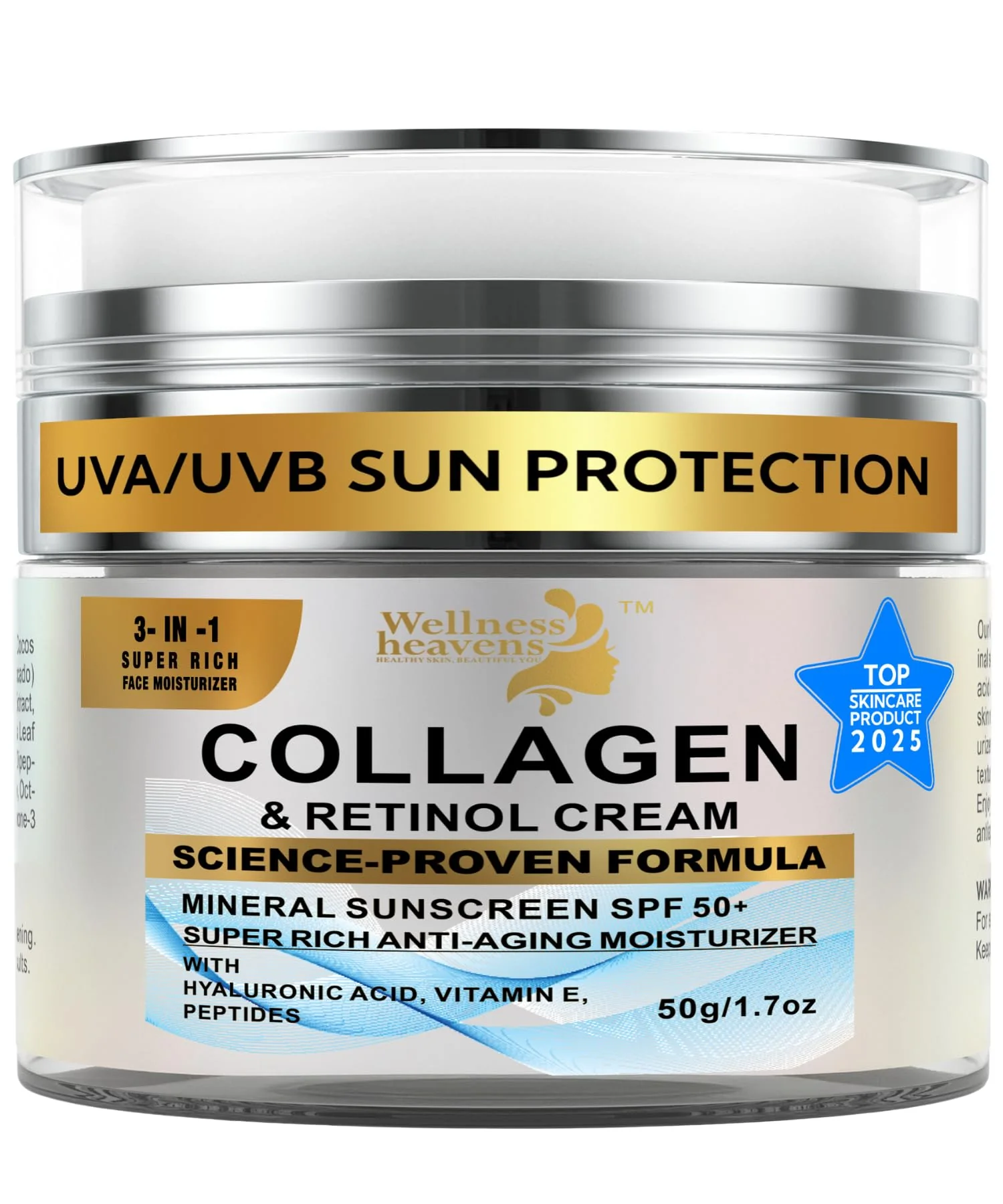 Anti-Aging Face Moisturizer for Face, Face Moisturizer with SPF, Collagen, Retinol, Hyaluronic Acid Cream, Age-Defying, Lift & Firm Cream, Sunscreen for Face, Lotion, Great for Dry, Aging Skin 1.7oz