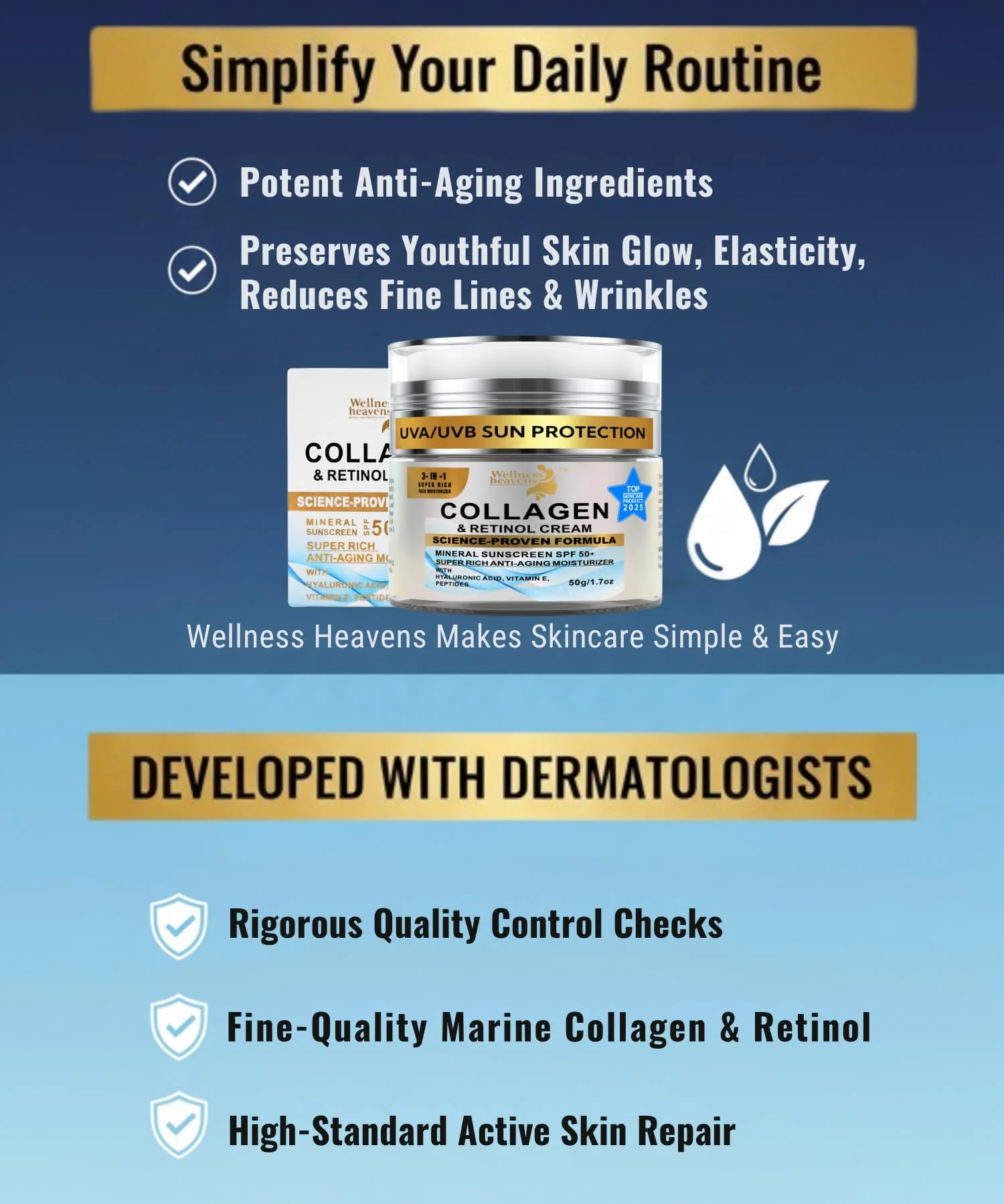 Anti-Aging Face Moisturizer for Face, Face Moisturizer with SPF, Collagen, Retinol, Hyaluronic Acid Cream, Age-Defying, Lift & Firm Cream, Sunscreen for Face, Lotion, Great for Dry, Aging Skin 1.7oz - Image 3