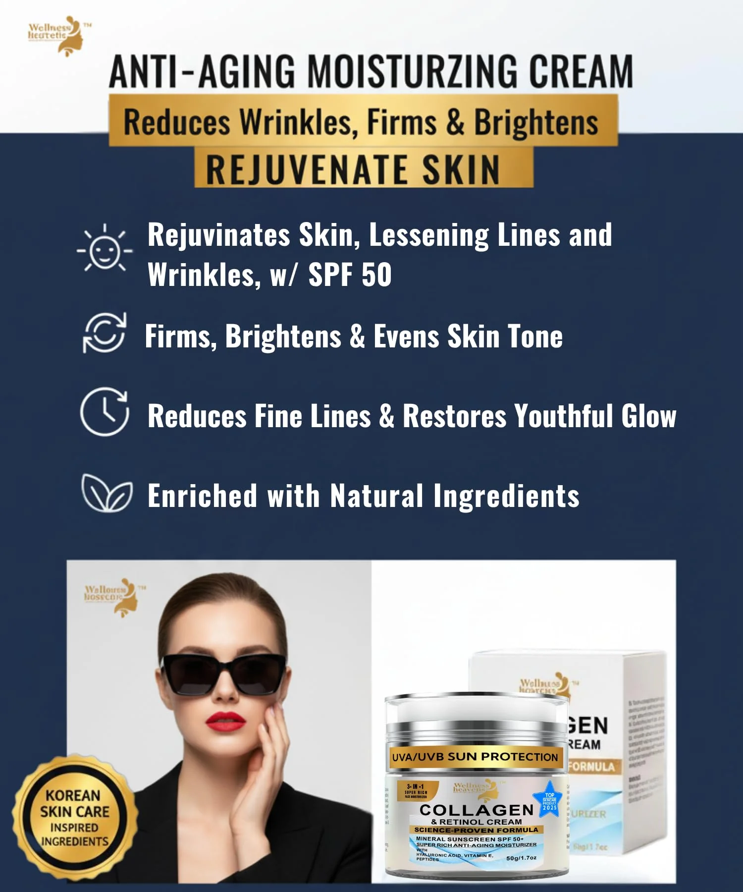 Anti-Aging Face Moisturizer for Face, Face Moisturizer with SPF, Collagen, Retinol, Hyaluronic Acid Cream, Age-Defying, Lift & Firm Cream, Sunscreen for Face, Lotion, Great for Dry, Aging Skin 1.7oz - Image 6