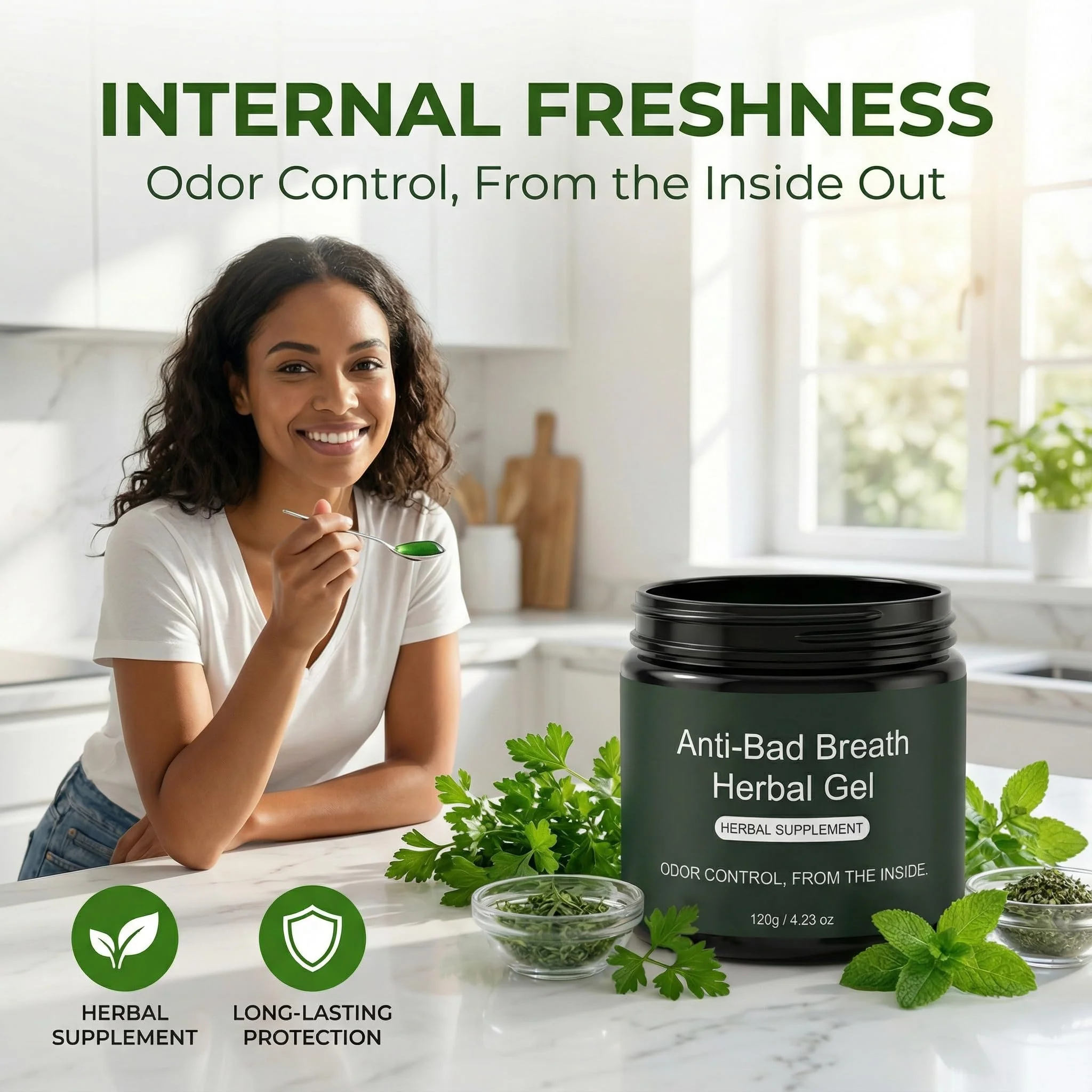 Anti-Bad Breath Herbal Gel Supplement, Internal Freshening Formula with Parsley, Green Tea, Lemon Balm, Clove Bud Oil, Peppermint Oil & Chlorophyllin, Natural Mint Flavor (1PCS) - Image 8